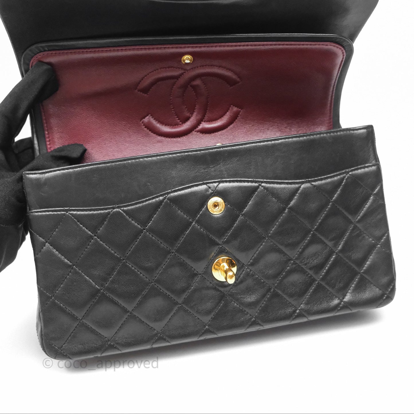 Chanel Vintage M/L Lambskin Medium Double Flap Bag Black 24K Gold Hardware