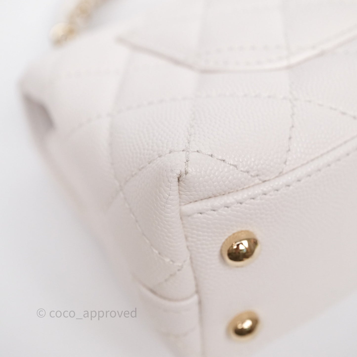 Chanel Mini Coco Handle Quilted Ivory White Caviar Gold Hardware