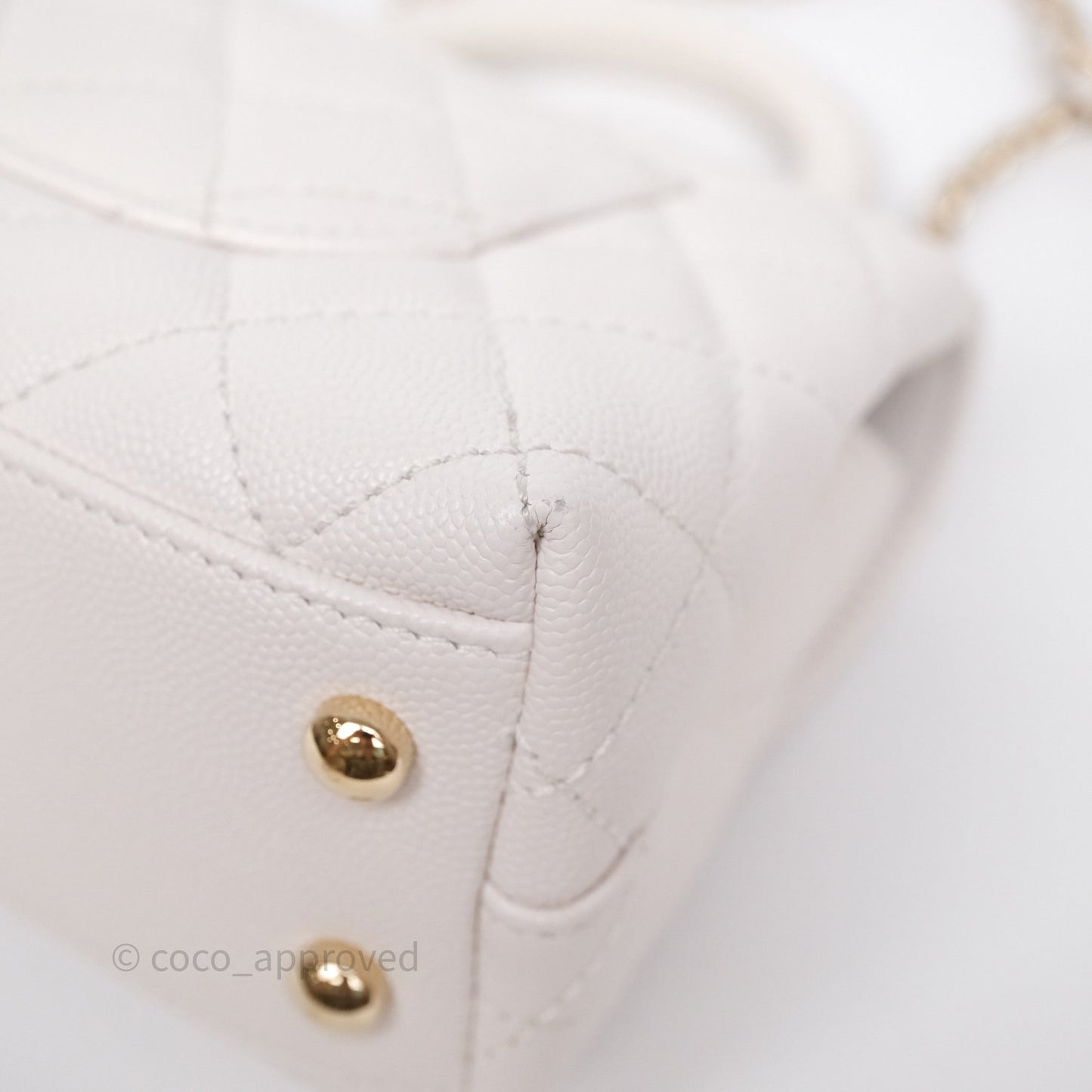 Chanel Mini Coco Handle Quilted Ivory White Caviar Gold Hardware