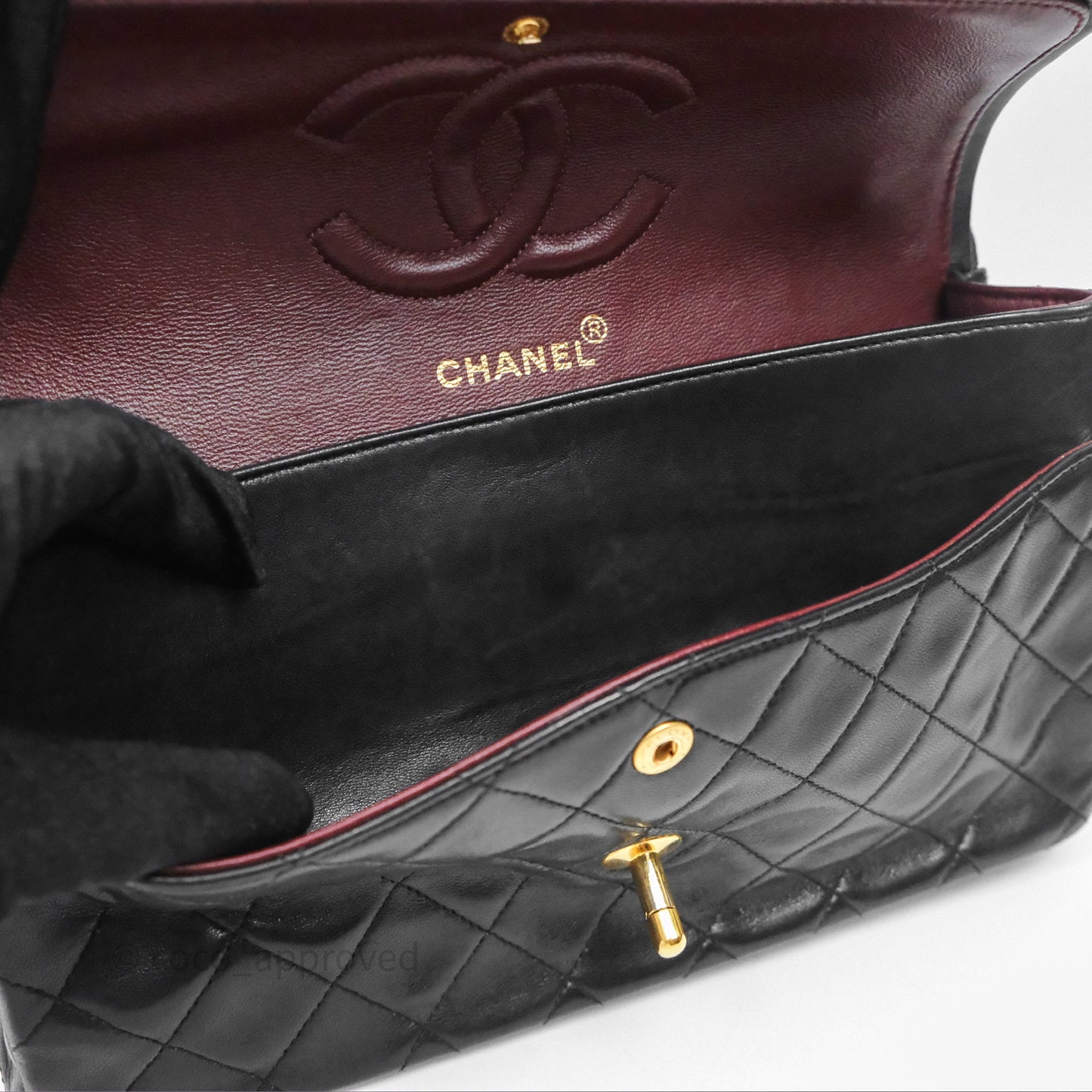 Chanel Vintage M/L Lambskin Medium Double Flap Bag Black 24K Gold Hardware