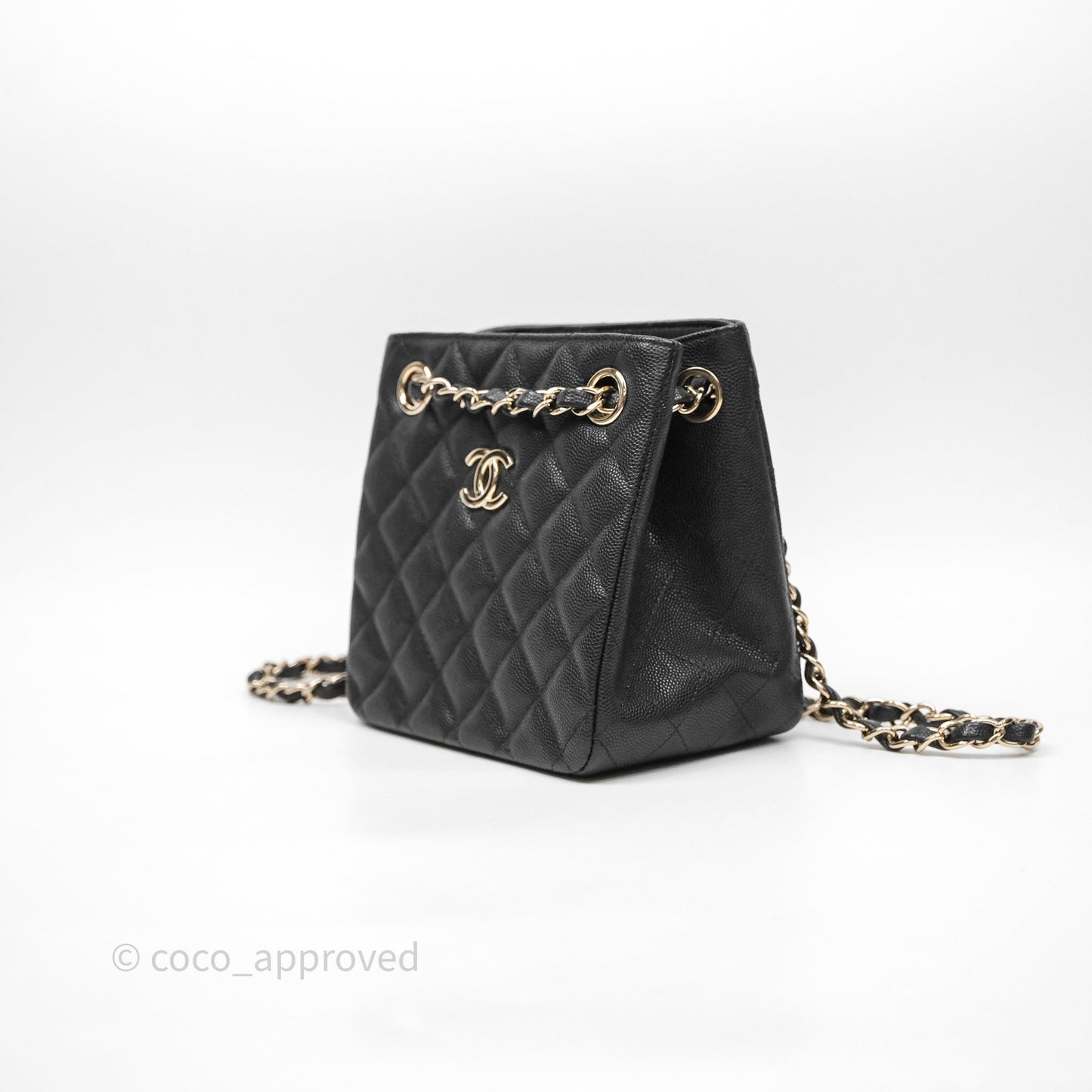 Chanel Mini Bucket Tote Black Caviar Gold Hardware 22S