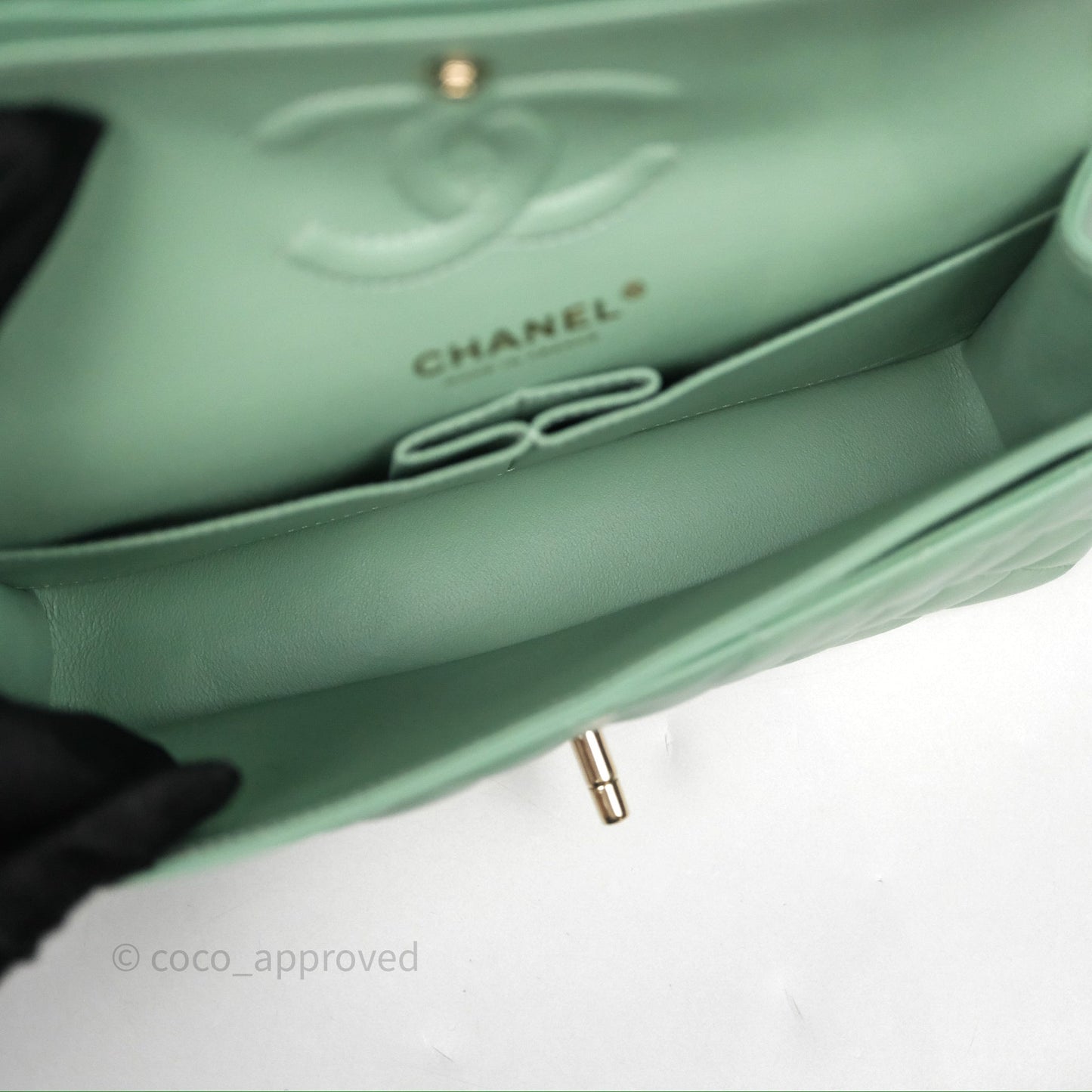 Chanel Small Classic Flap Quilted Mint Green Lambskin Gold Hardware