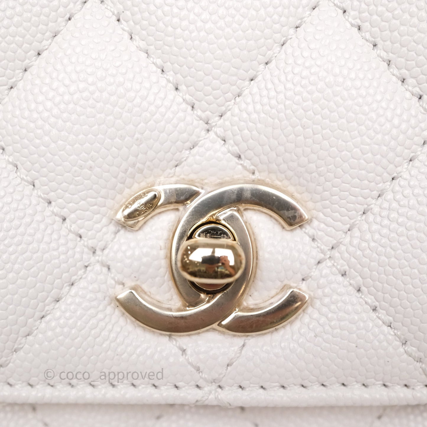 Chanel Mini Coco Handle Quilted Ivory White Caviar Gold Hardware
