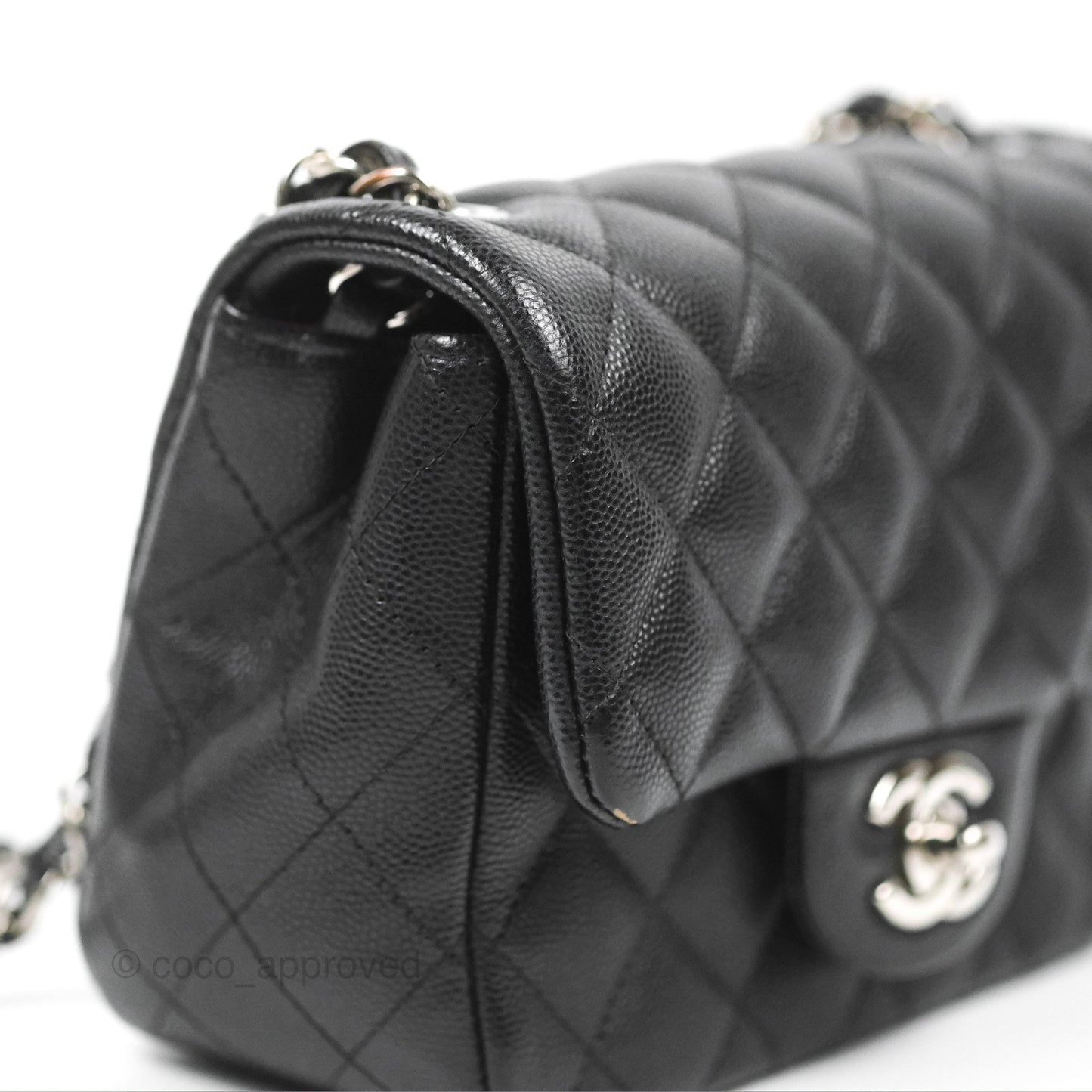 Chanel Quilted Mini Square Flap Black Caviar Silver Hardware