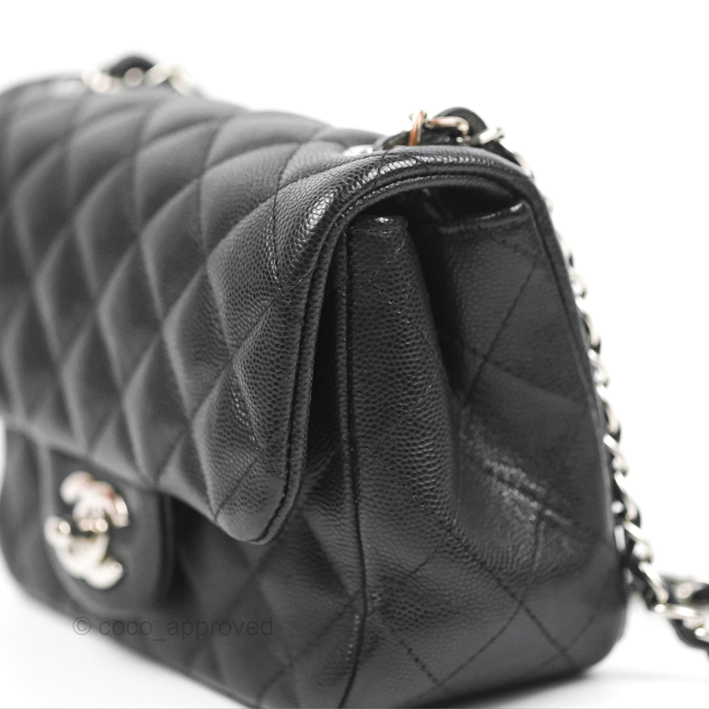 Chanel Quilted Mini Square Flap Black Caviar Silver Hardware