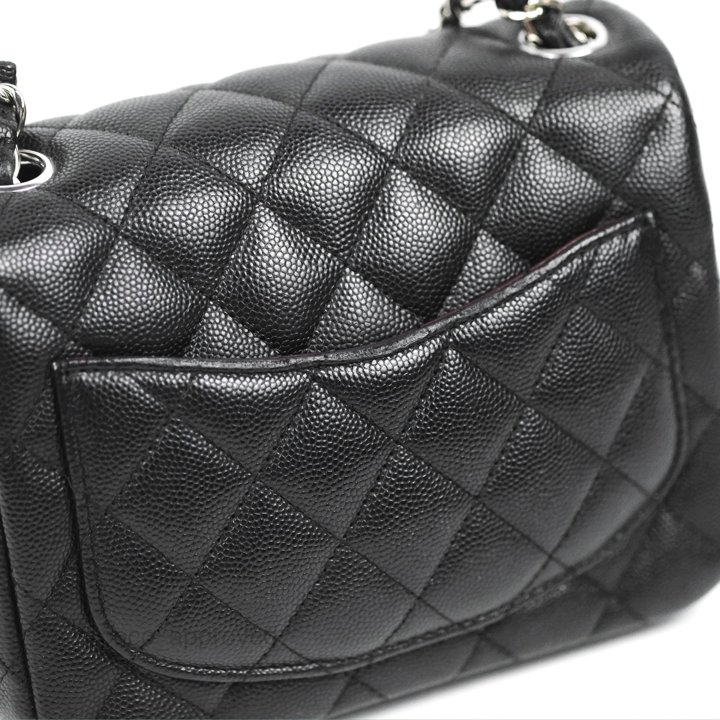Chanel Quilted Mini Square Flap Black Caviar Silver Hardware