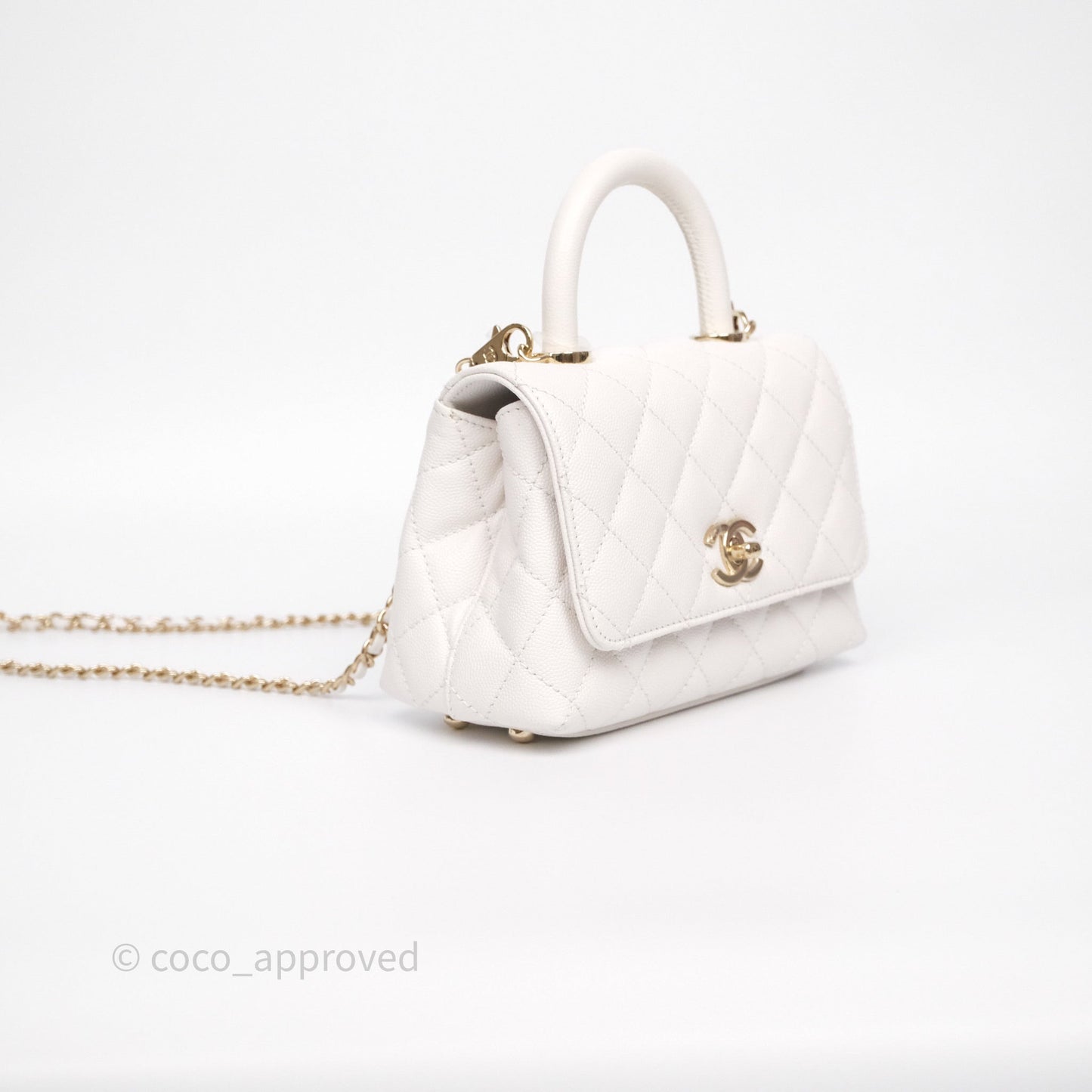 Chanel Mini Coco Handle Quilted Ivory White Caviar Gold Hardware