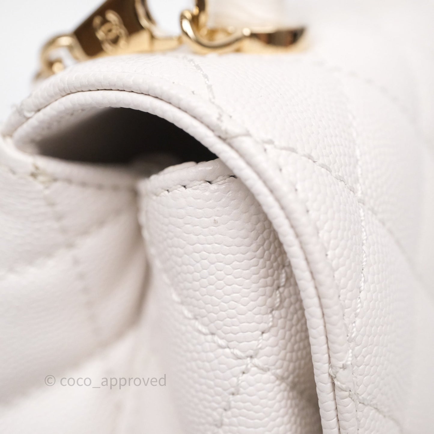Chanel Mini Coco Handle Quilted Ivory White Caviar Gold Hardware