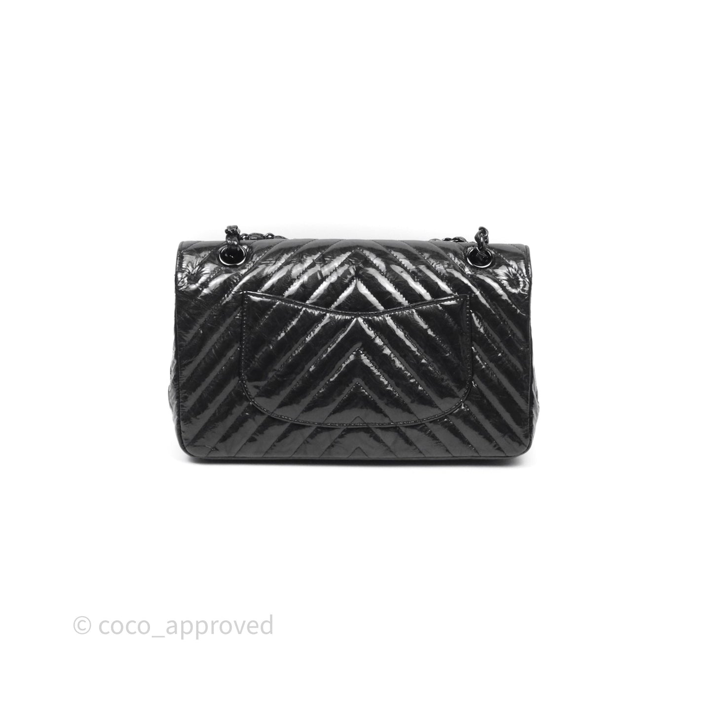 Chanel Classic Chevron M/L Medium Double Flap So Black Patent Calfskin