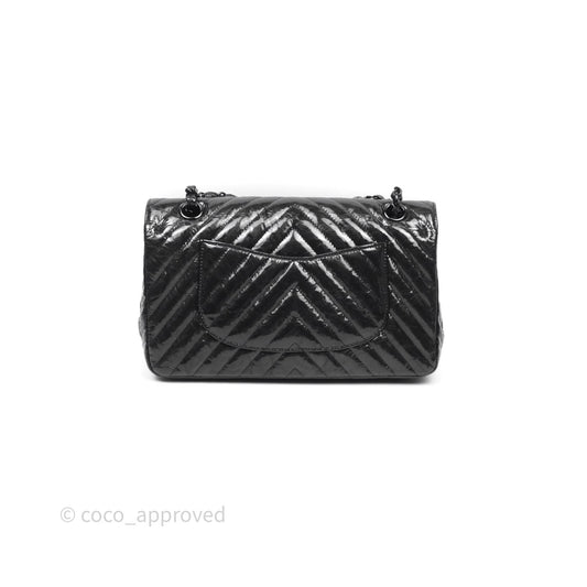 Chanel Classic Chevron M/L Medium Double Flap So Black Patent Calfskin