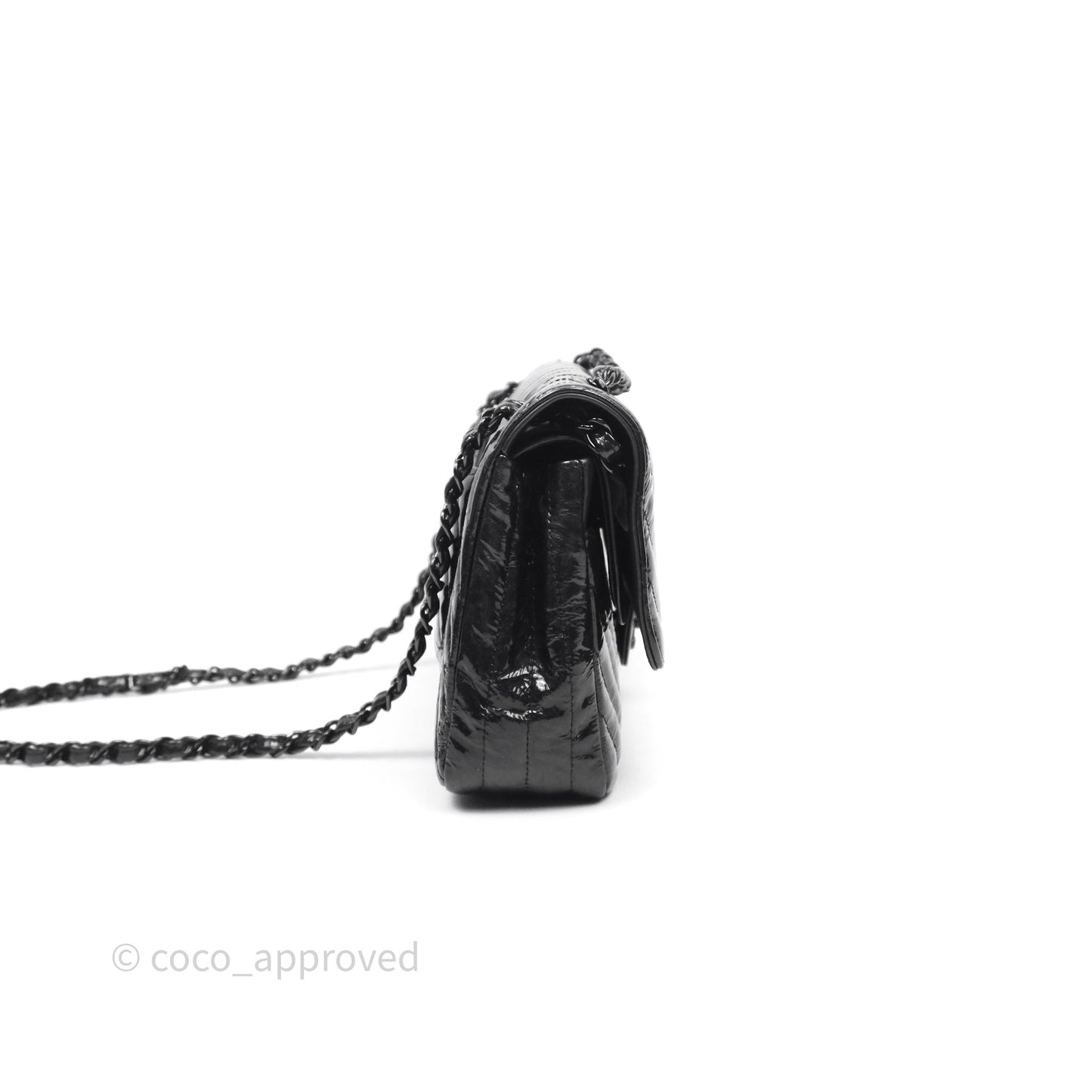 Chanel Classic Chevron M/L Medium Double Flap So Black Patent Calfskin