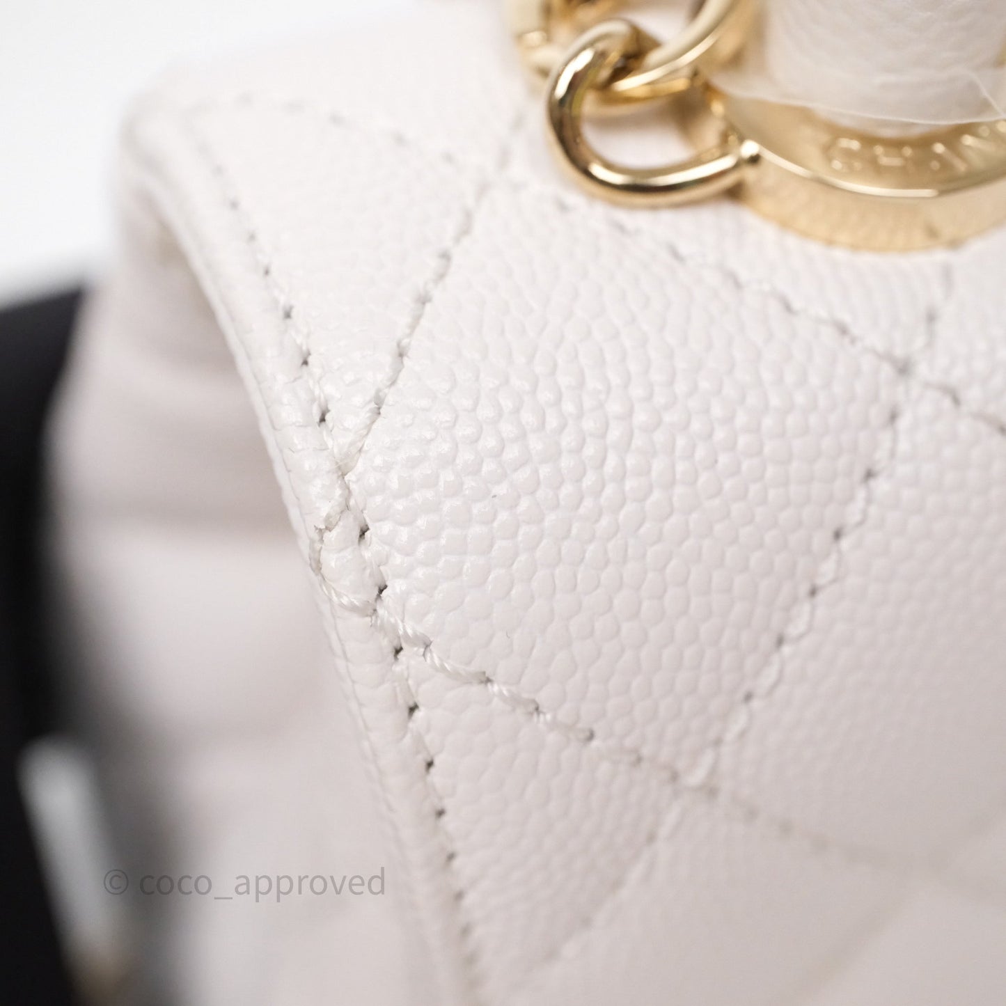 Chanel Mini Coco Handle Quilted Ivory White Caviar Gold Hardware