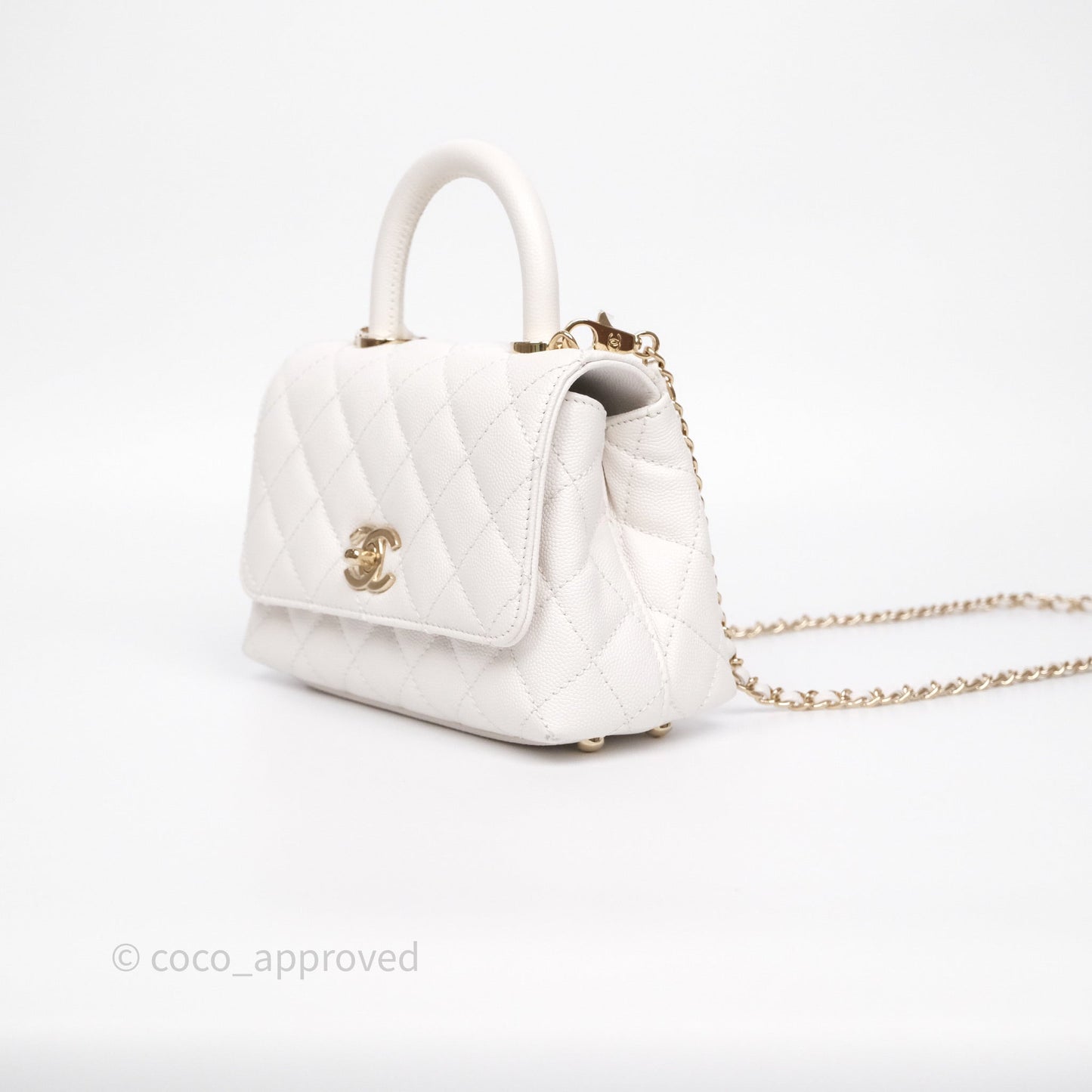 Chanel Mini Coco Handle Quilted Ivory White Caviar Gold Hardware