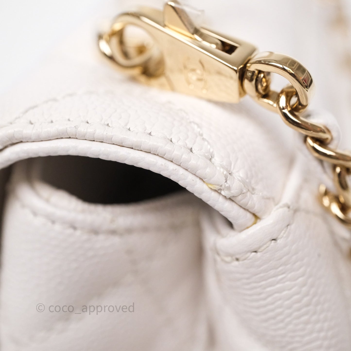 Chanel Mini Coco Handle Quilted Ivory White Caviar Gold Hardware