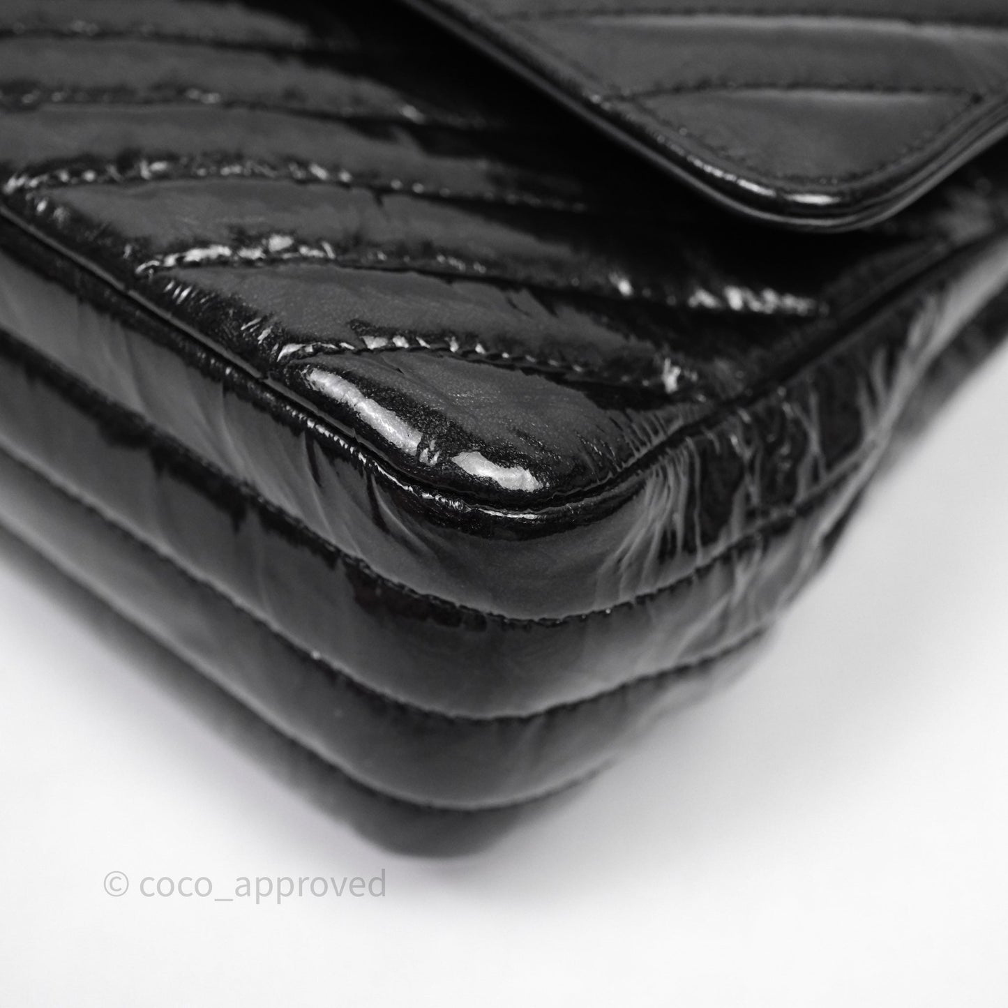 Chanel Classic Chevron M/L Medium Double Flap So Black Patent Calfskin
