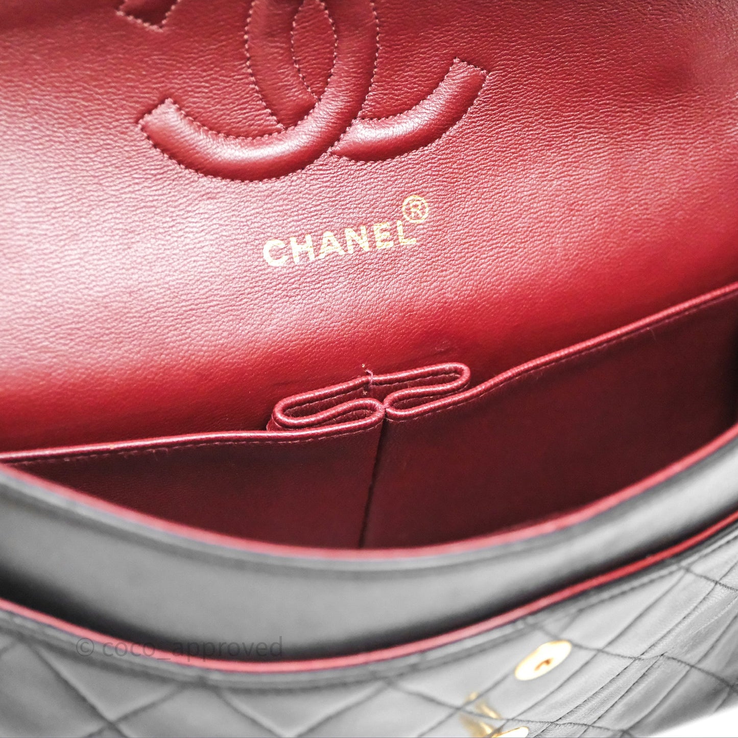 Chanel Vintage M/L Lambskin Medium Double Flap Bag Black 24K Gold Hardware