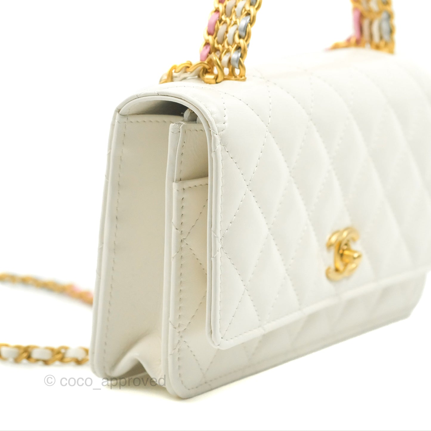 Chanel Rainbow Top Handle Wallet On Chain WOC White Glazed Lambskin 23P
