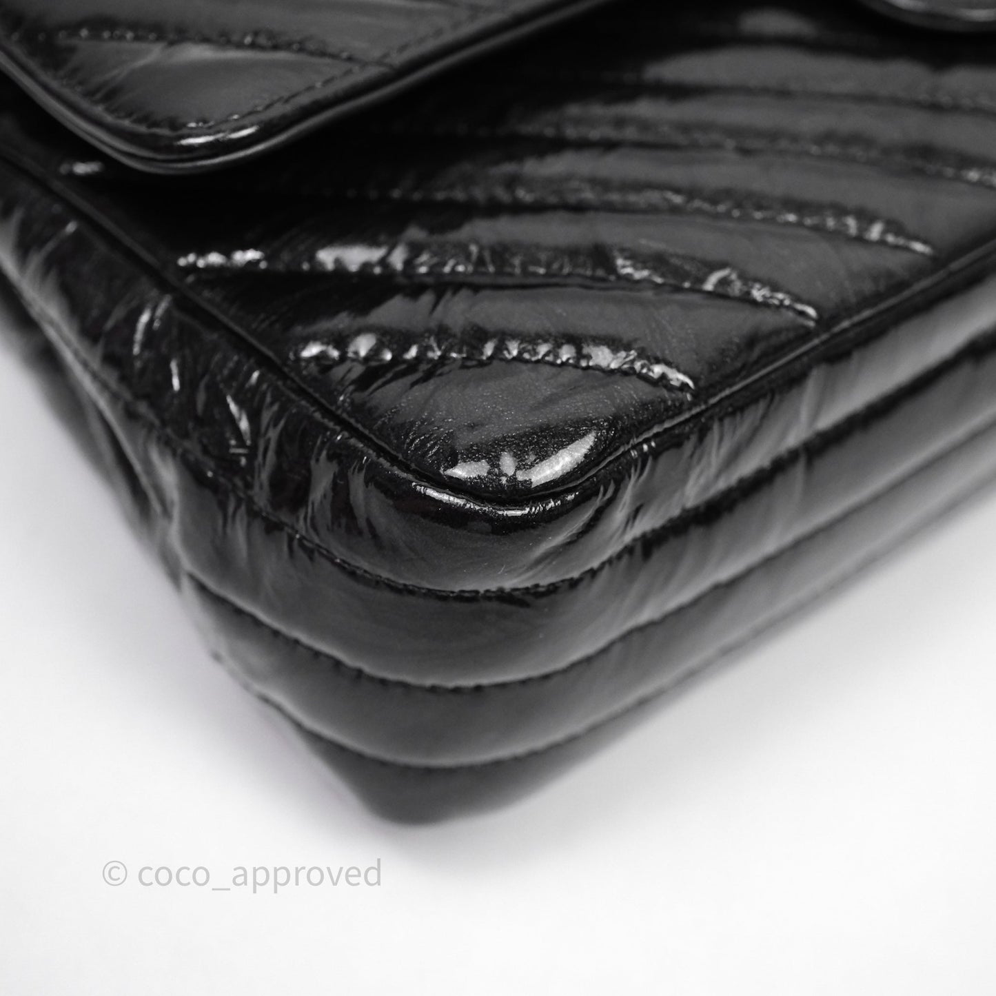 Chanel Classic Chevron M/L Medium Double Flap So Black Patent Calfskin