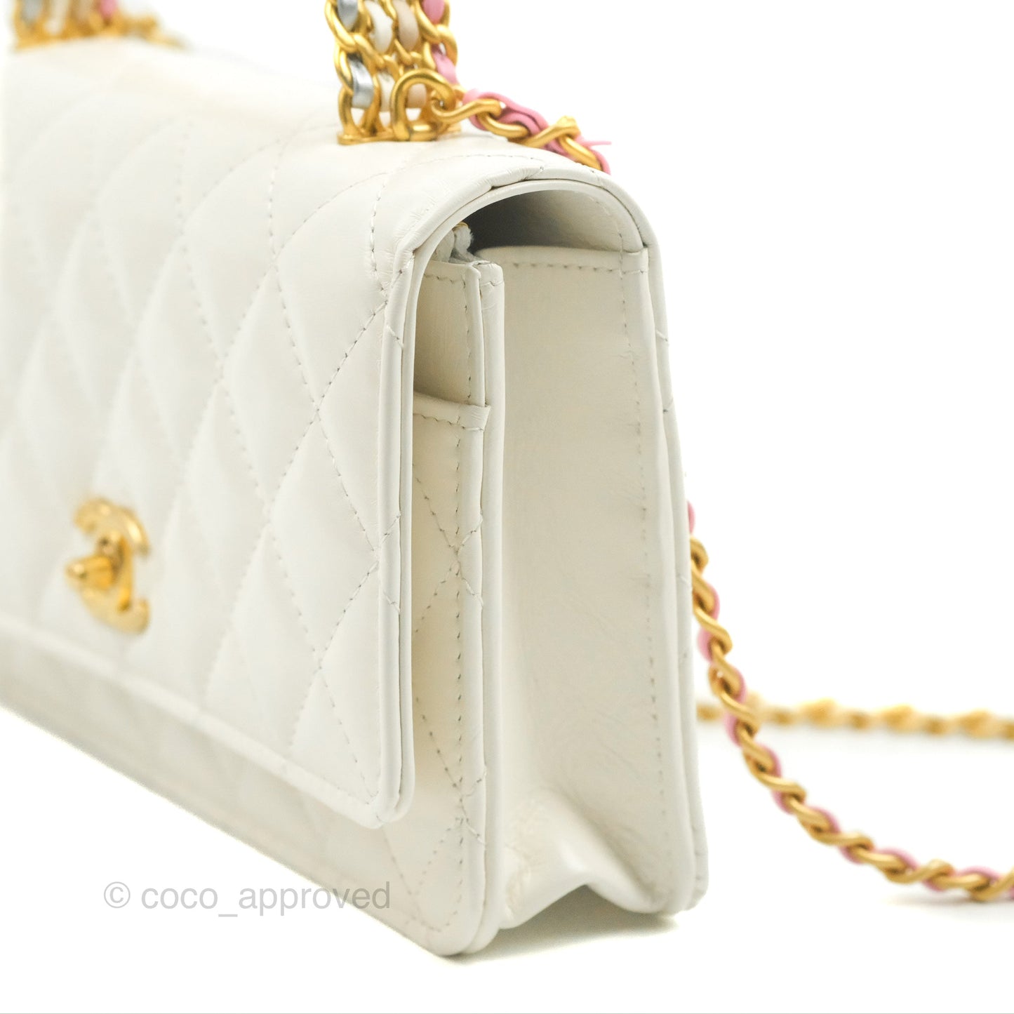 Chanel Rainbow Top Handle Wallet On Chain WOC White Glazed Lambskin 23P