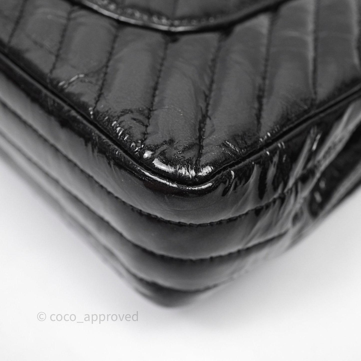 Chanel Classic Chevron M/L Medium Double Flap So Black Patent Calfskin