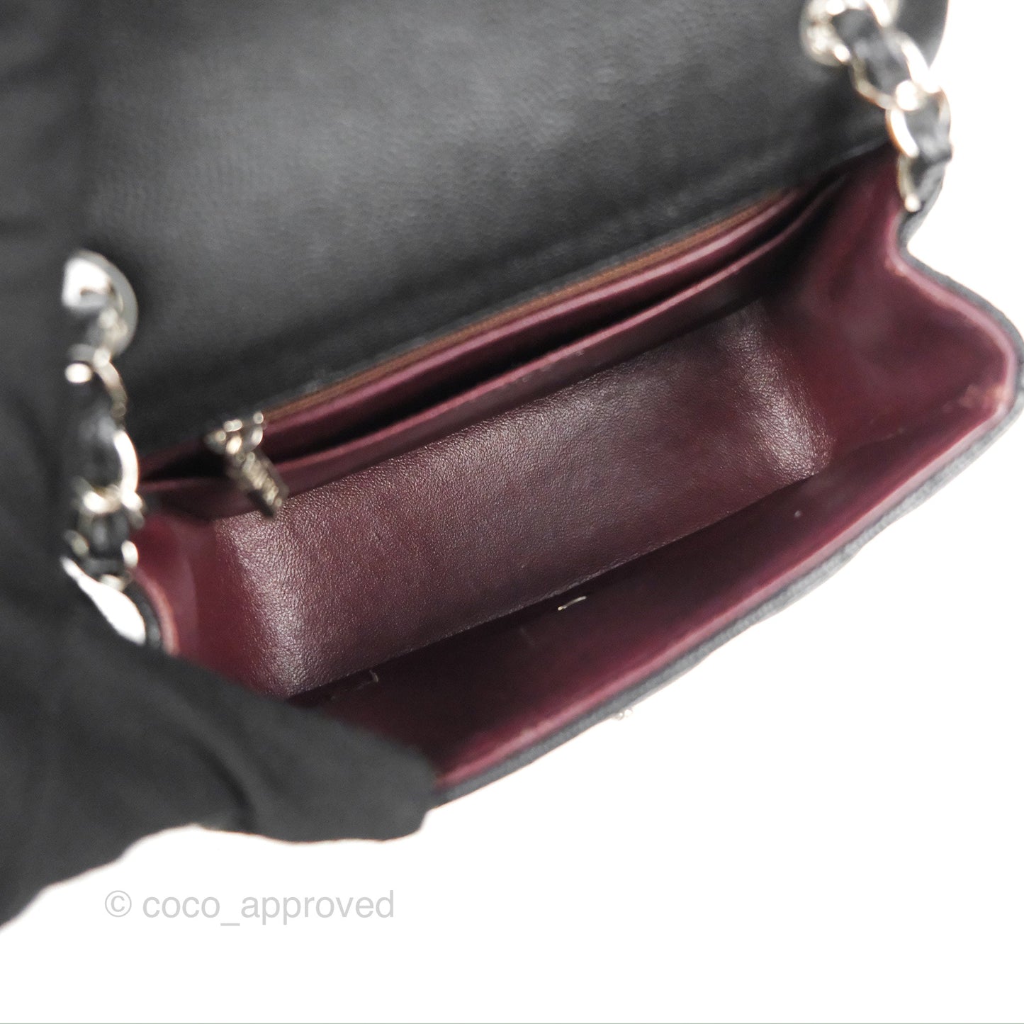 Chanel Quilted Mini Square Flap Black Caviar Silver Hardware