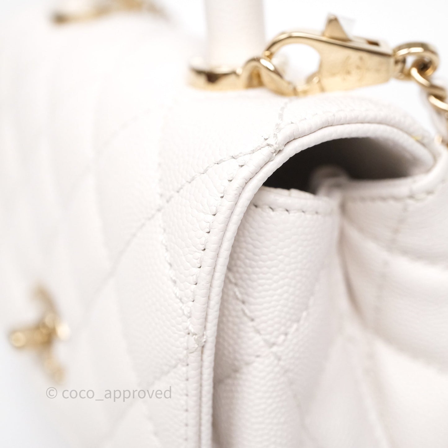 Chanel Mini Coco Handle Quilted Ivory White Caviar Gold Hardware
