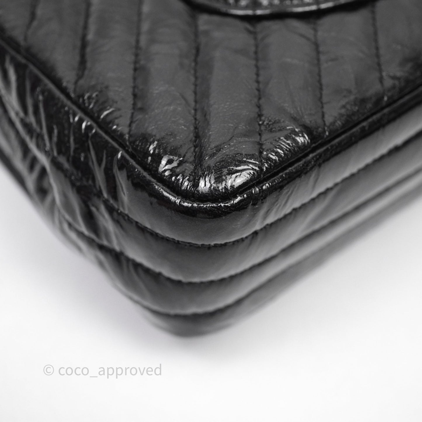 Chanel Classic Chevron M/L Medium Double Flap So Black Patent Calfskin