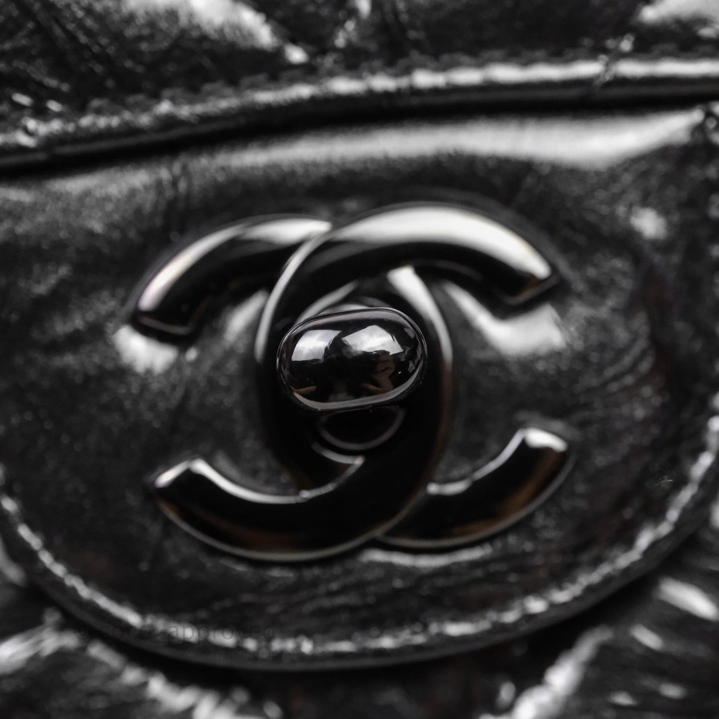 Chanel Classic Chevron M/L Medium Double Flap So Black Patent Calfskin