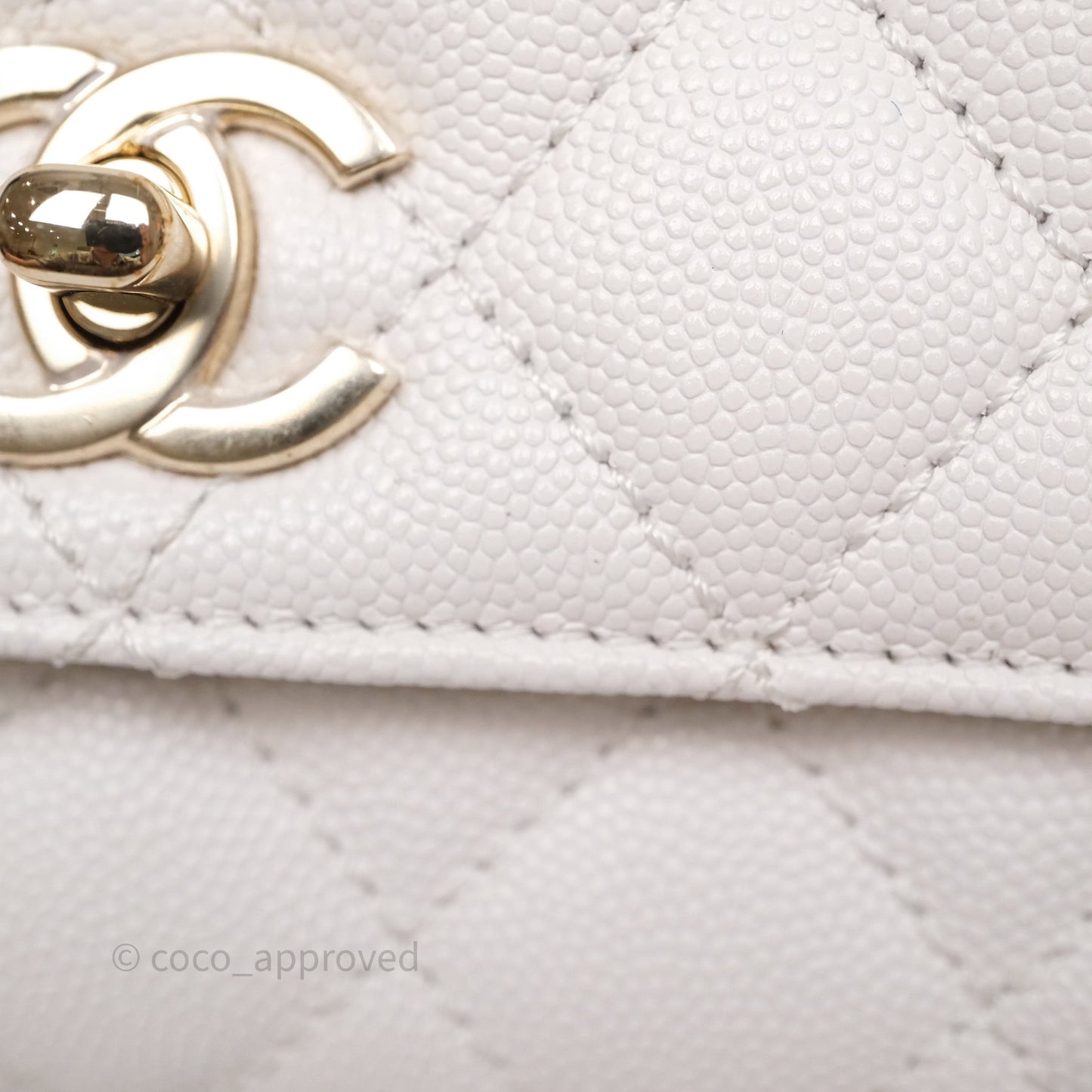 Chanel Mini Coco Handle Quilted Ivory White Caviar Gold Hardware