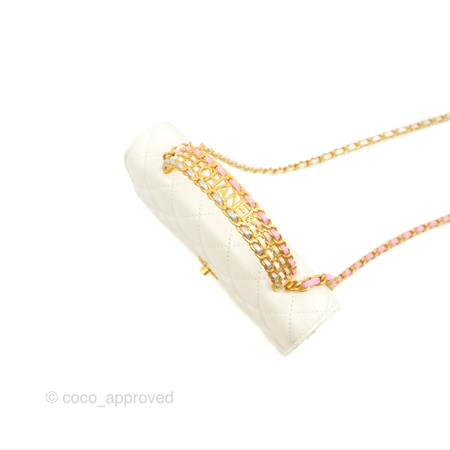 Chanel Rainbow Top Handle Wallet On Chain WOC White Glazed Lambskin 23P
