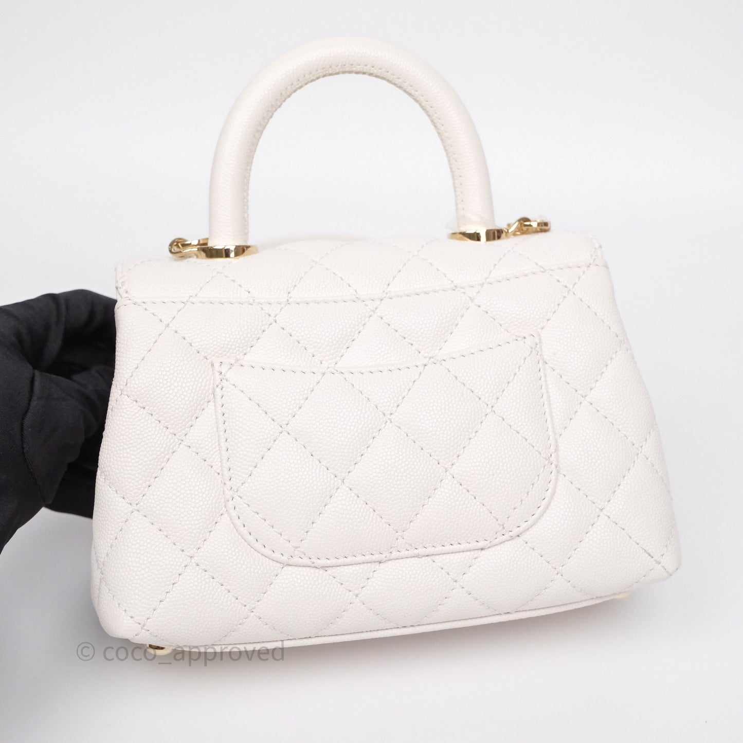 Chanel Mini Coco Handle Quilted Ivory White Caviar Gold Hardware