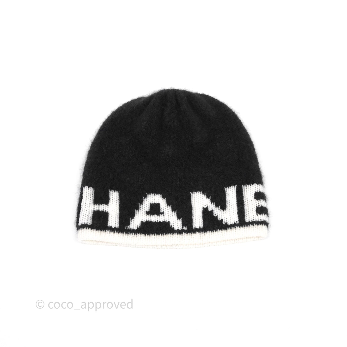 Chanel Logo Knit Beanie Black White