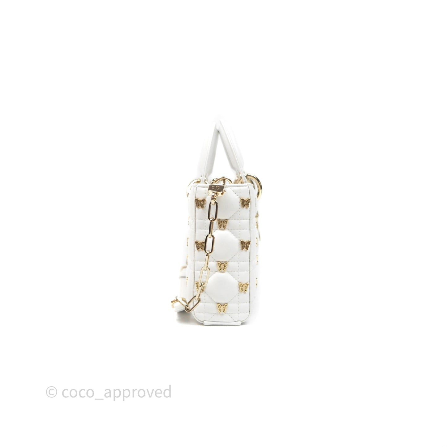 Christian Dior Medium Lady D-Joy Bag Butterfly White Lambskin Cannage Gold Hardware