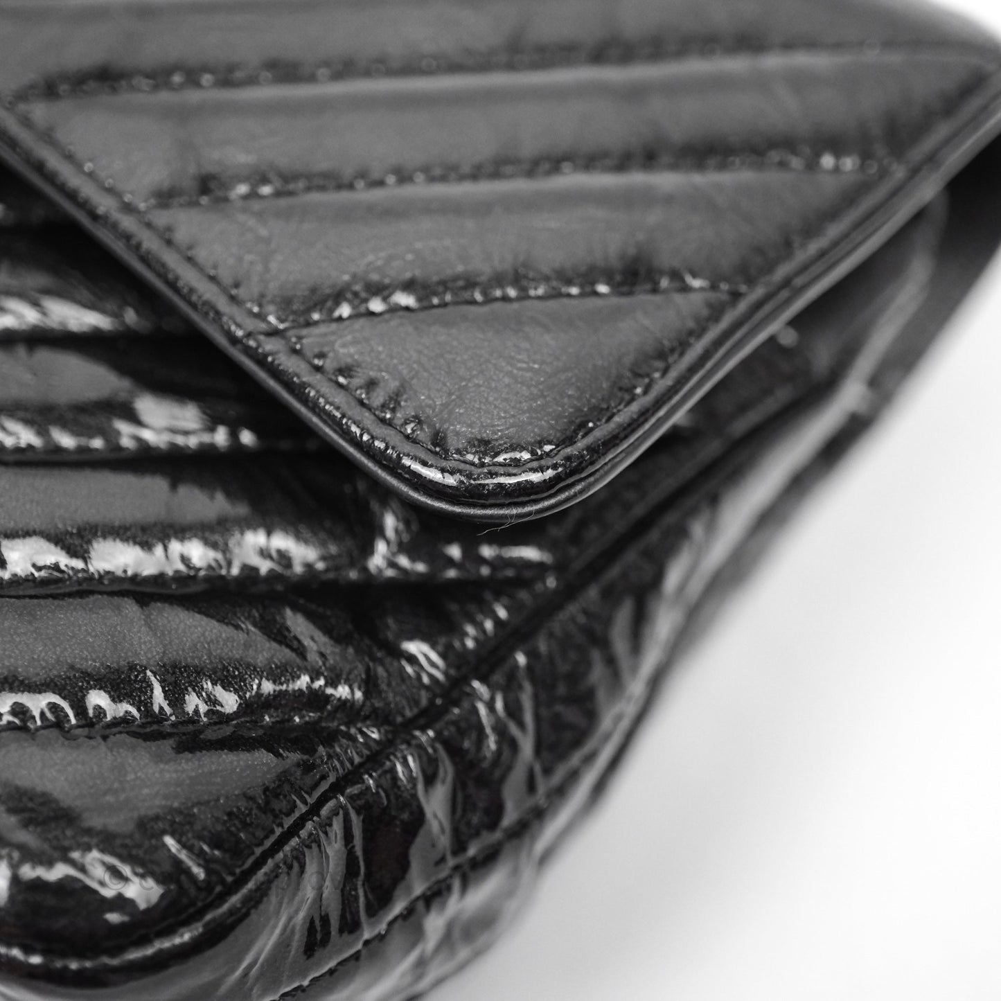 Chanel Classic Chevron M/L Medium Double Flap So Black Patent Calfskin