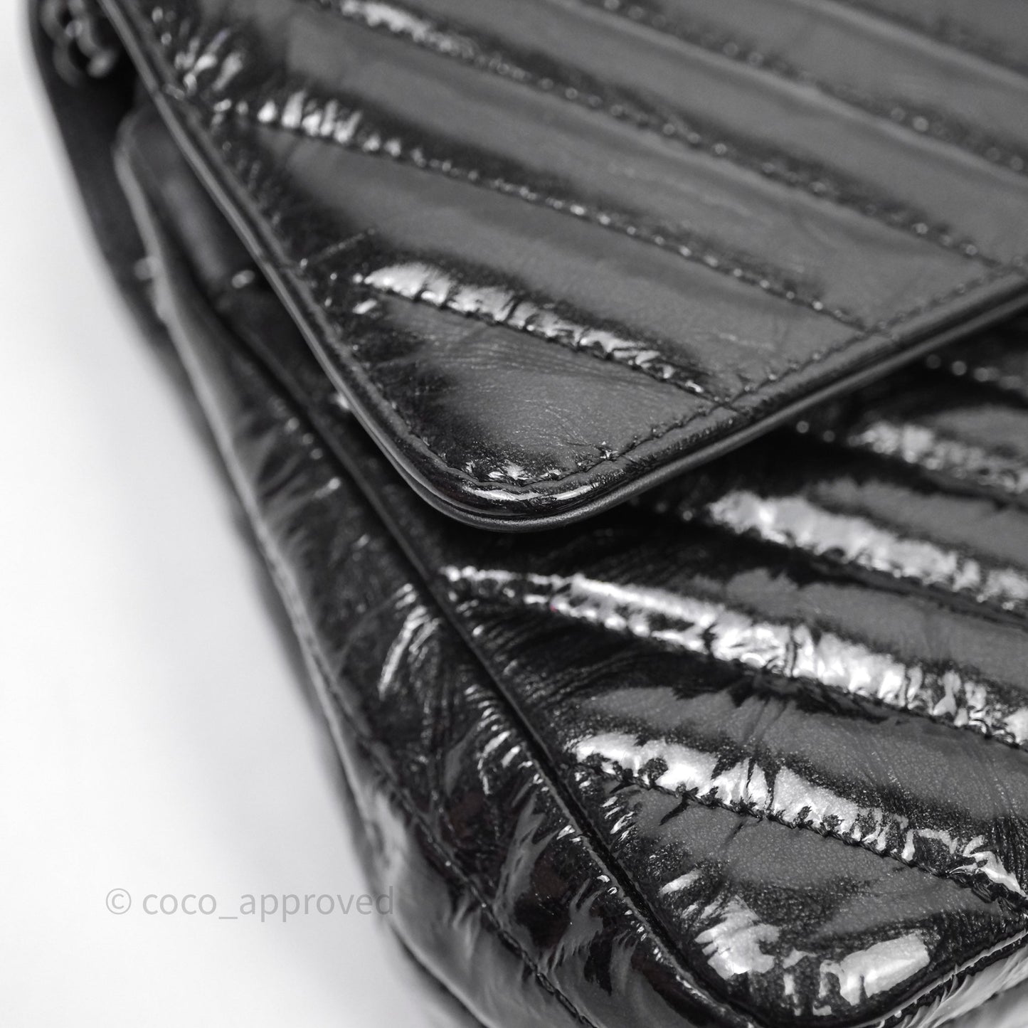 Chanel Classic Chevron M/L Medium Double Flap So Black Patent Calfskin