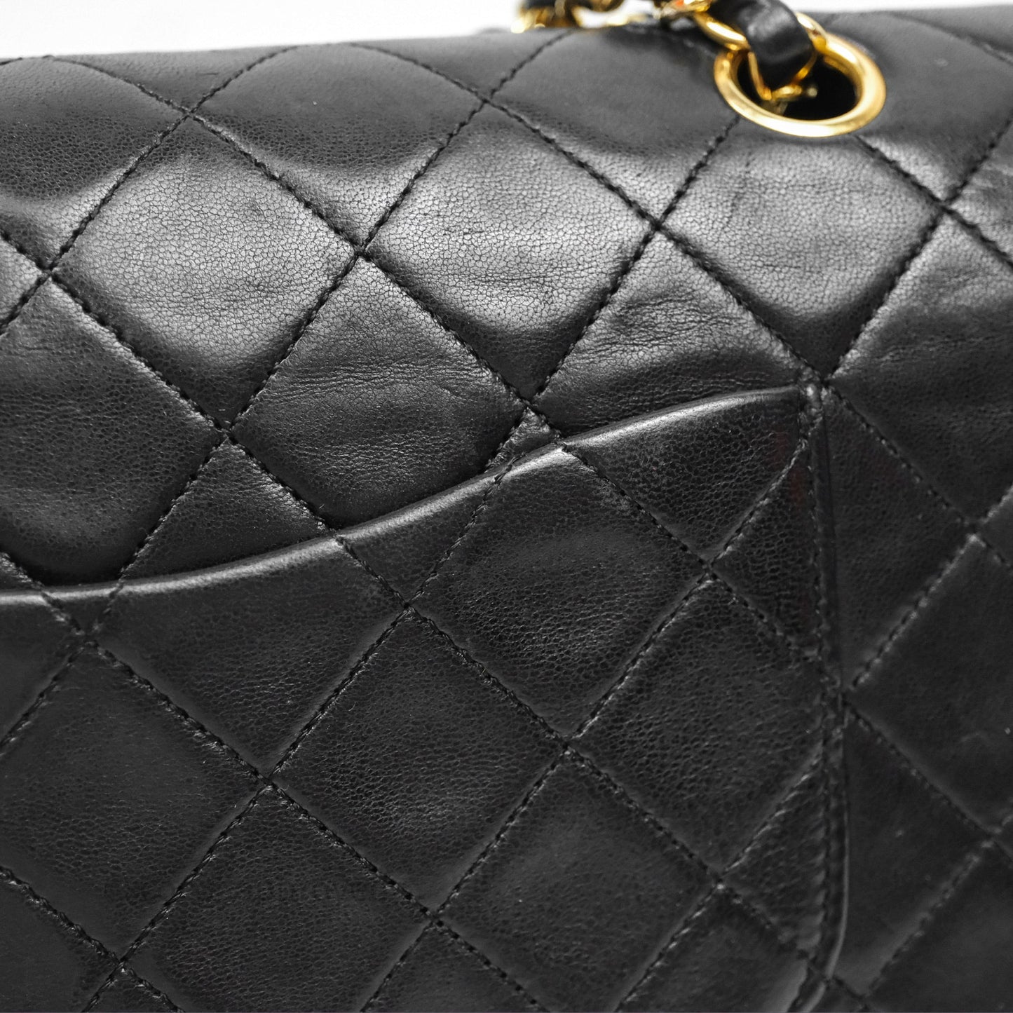 Chanel Vintage M/L Lambskin Medium Double Flap Bag Black 24K Gold Hardware