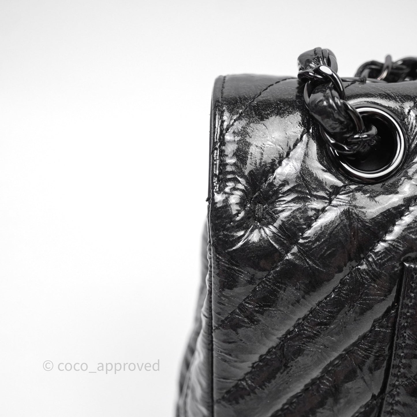 Chanel Classic Chevron M/L Medium Double Flap So Black Patent Calfskin