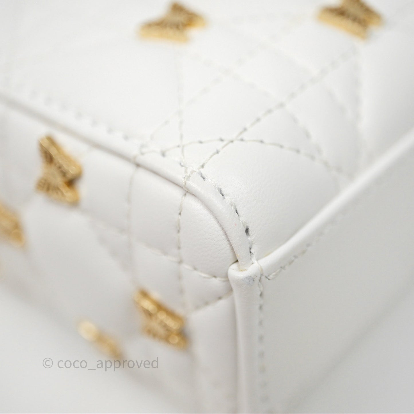 Christian Dior Medium Lady D-Joy Bag Butterfly White Lambskin Cannage Gold Hardware