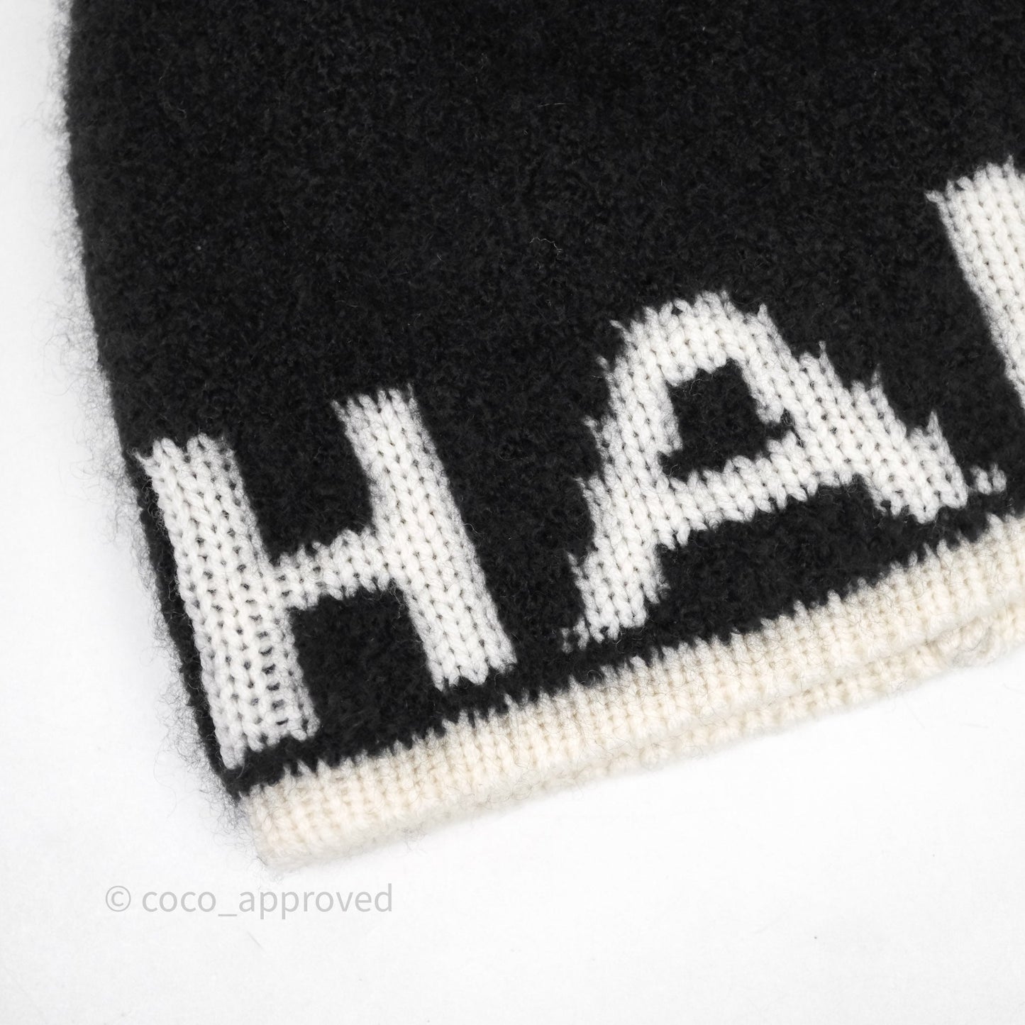 Chanel Logo Knit Beanie Black White