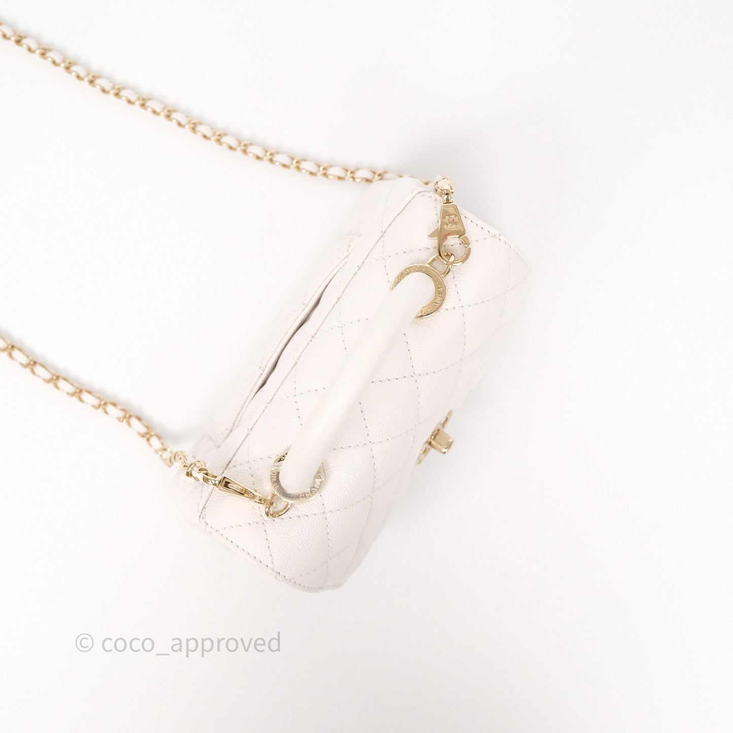 Chanel Mini Coco Handle Quilted Ivory White Caviar Gold Hardware