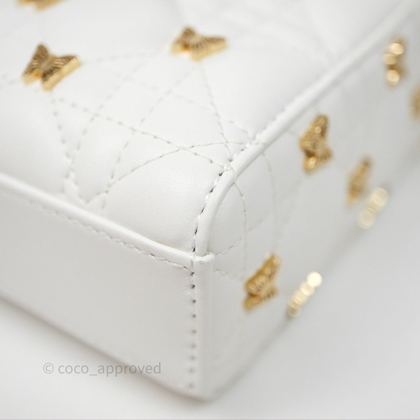 Christian Dior Medium Lady D-Joy Bag Butterfly White Lambskin Cannage Gold Hardware