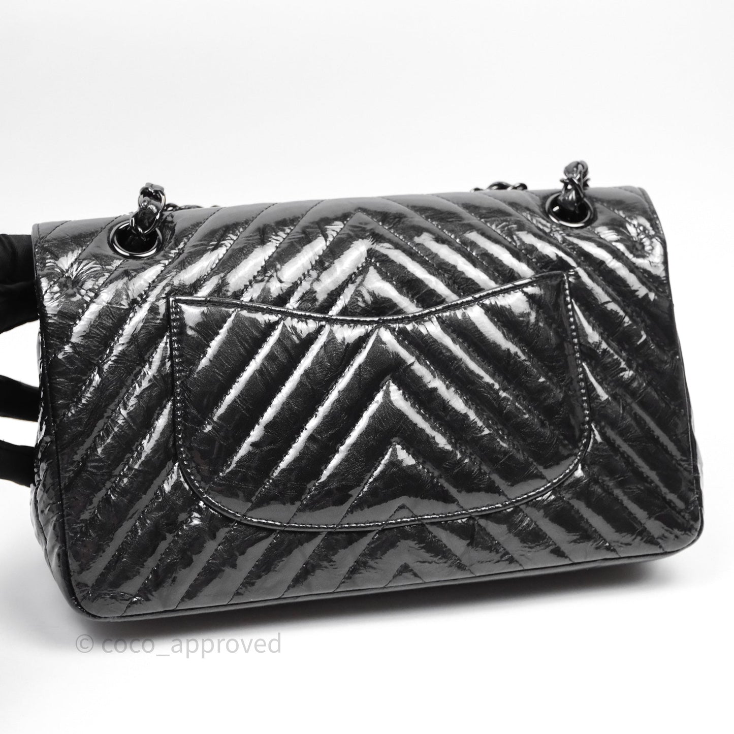 Chanel Classic Chevron M/L Medium Double Flap So Black Patent Calfskin