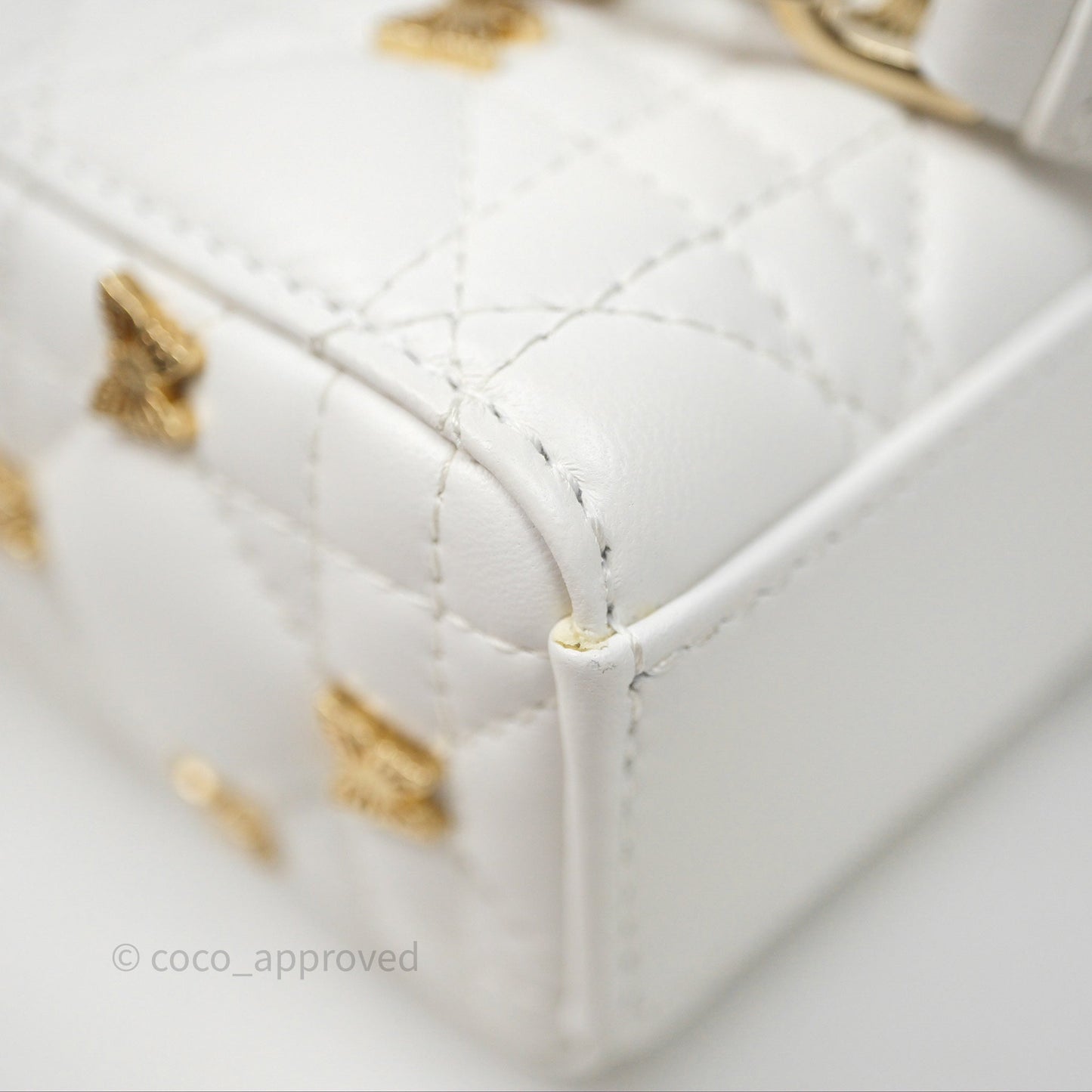 Christian Dior Medium Lady D-Joy Bag Butterfly White Lambskin Cannage Gold Hardware