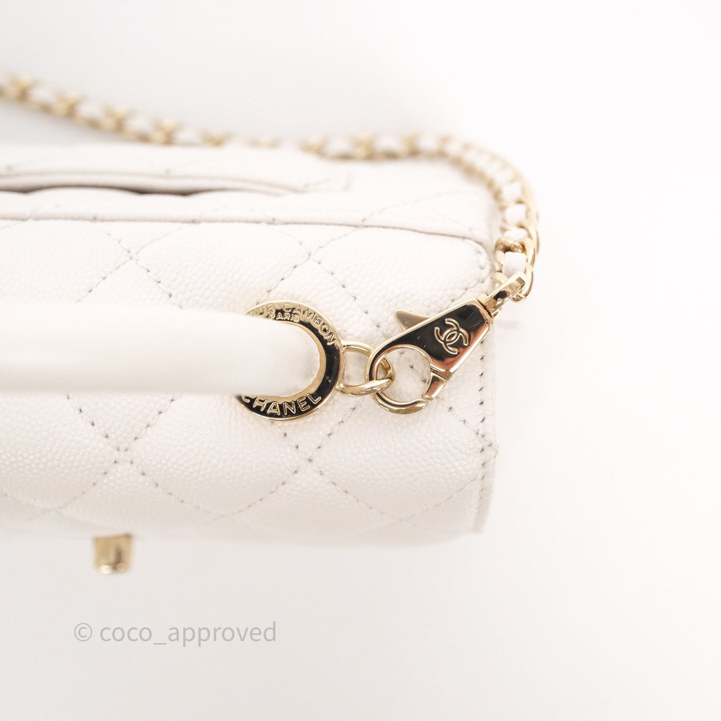 Chanel Mini Coco Handle Quilted Ivory White Caviar Gold Hardware