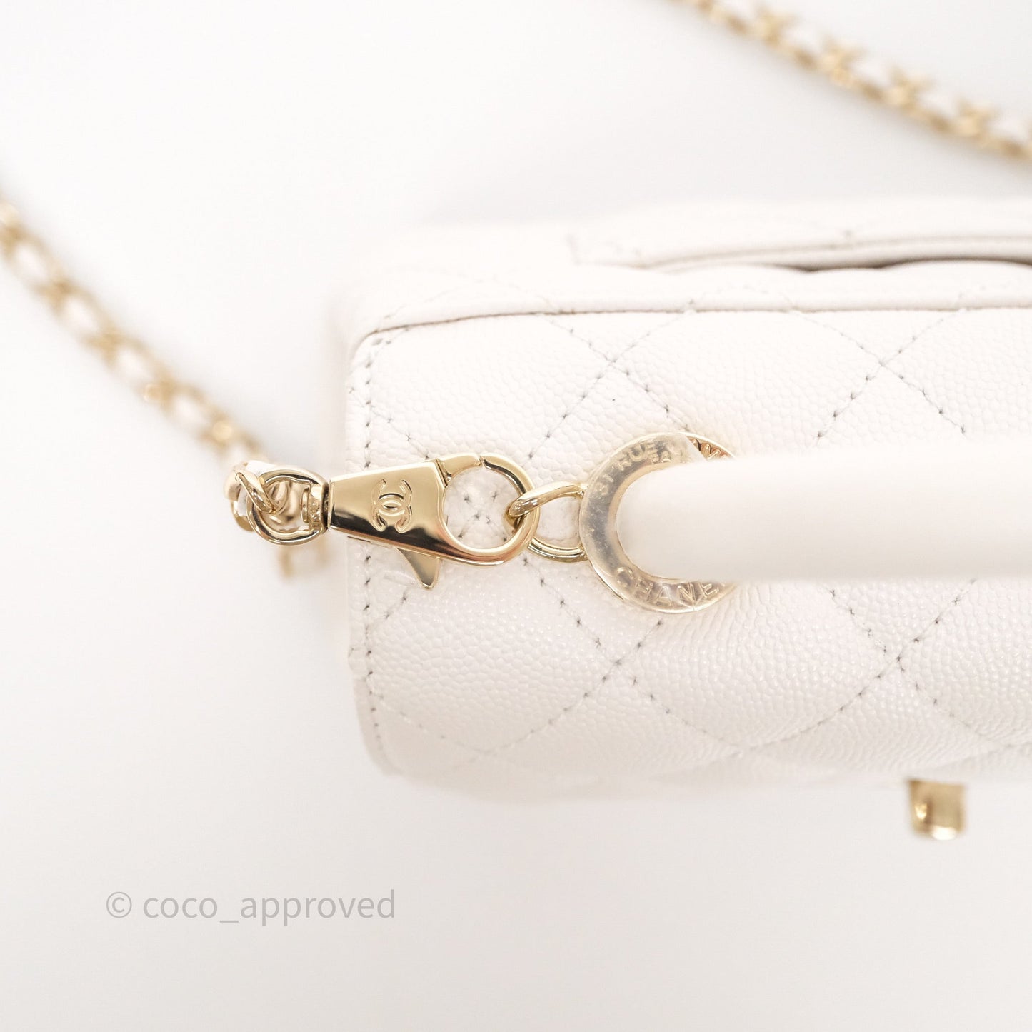 Chanel Mini Coco Handle Quilted Ivory White Caviar Gold Hardware
