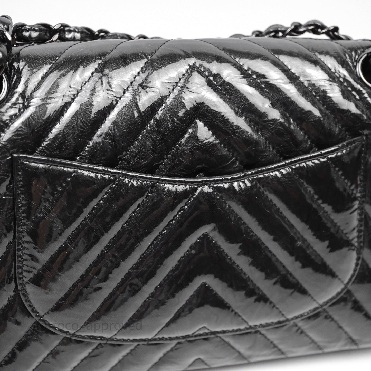 Chanel Classic Chevron M/L Medium Double Flap So Black Patent Calfskin