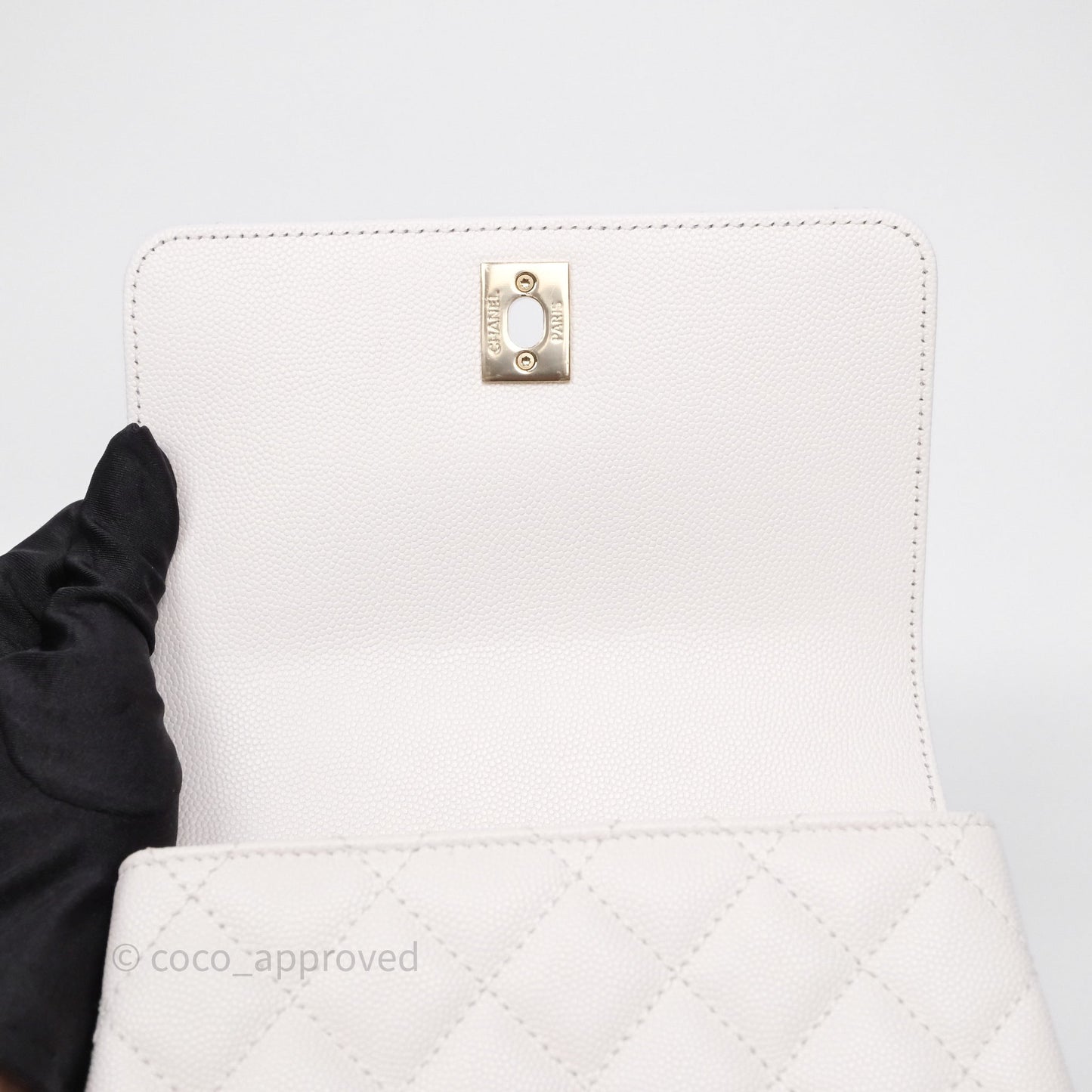 Chanel Mini Coco Handle Quilted Ivory White Caviar Gold Hardware