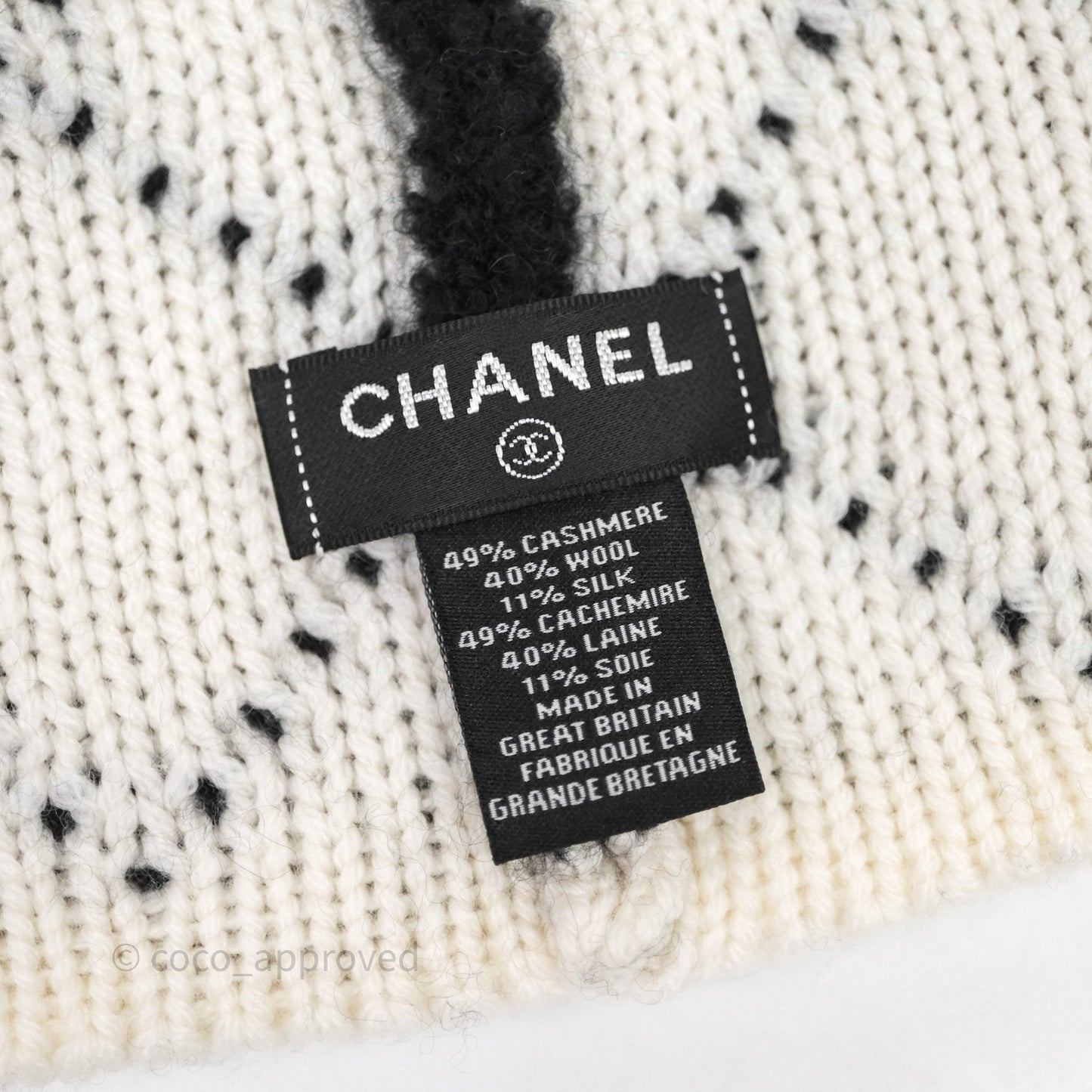 Chanel Logo Knit Beanie Black White