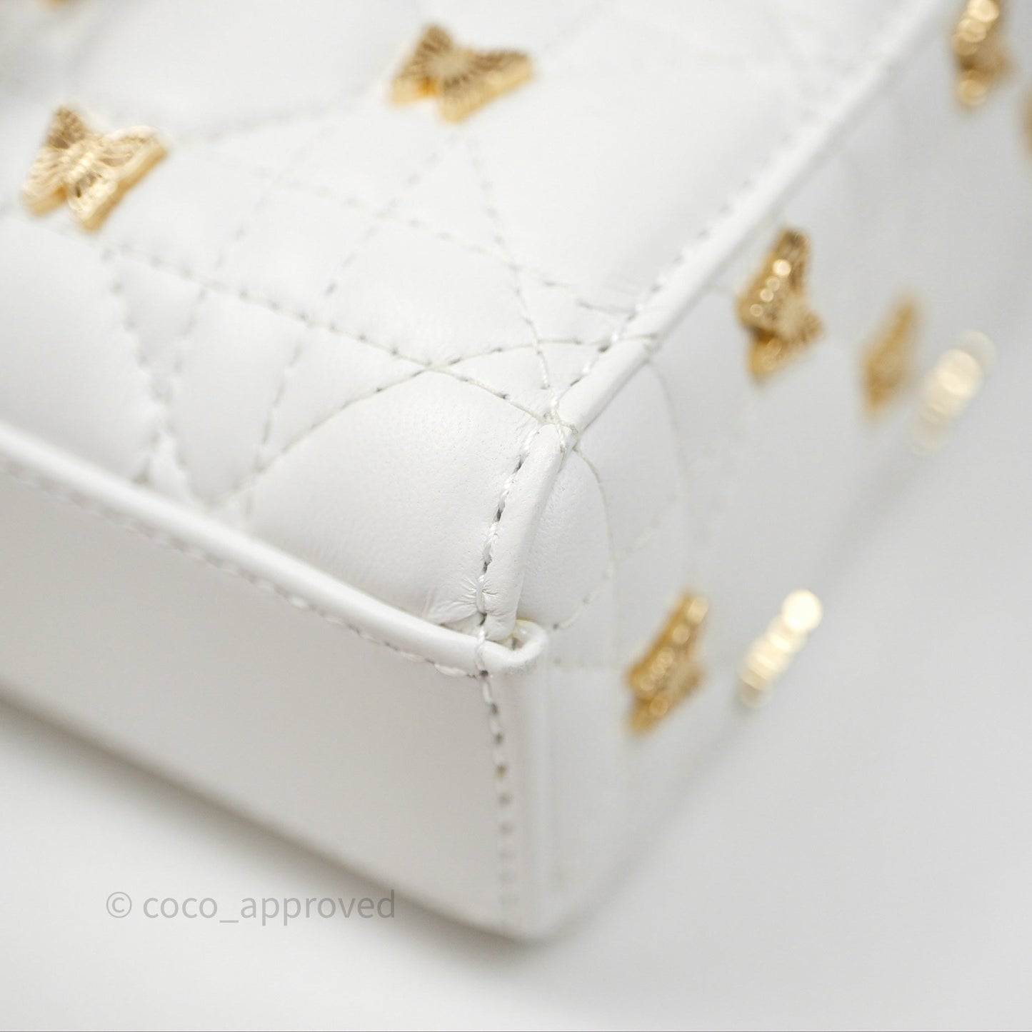 Christian Dior Medium Lady D-Joy Bag Butterfly White Lambskin Cannage Gold Hardware
