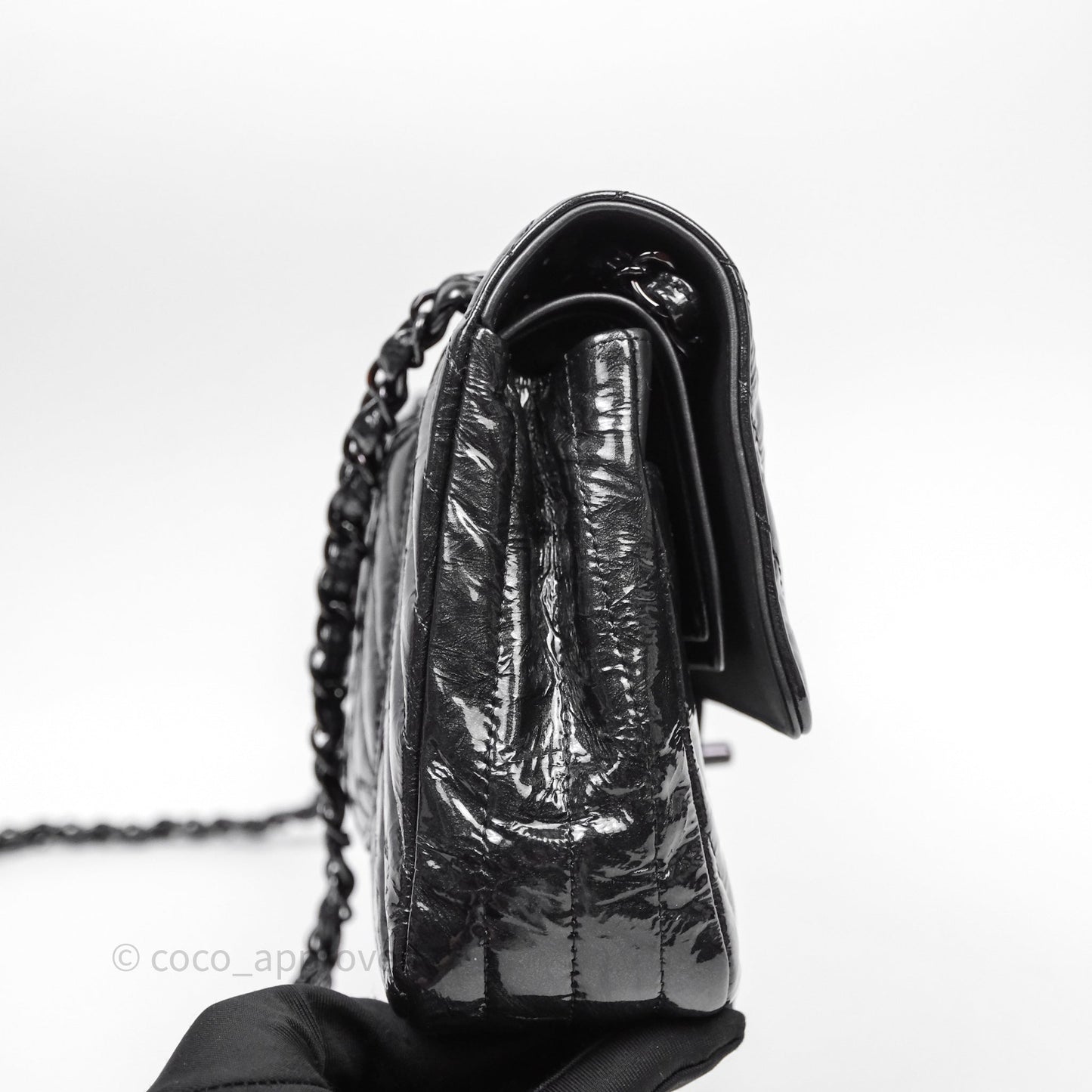 Chanel Classic Chevron M/L Medium Double Flap So Black Patent Calfskin